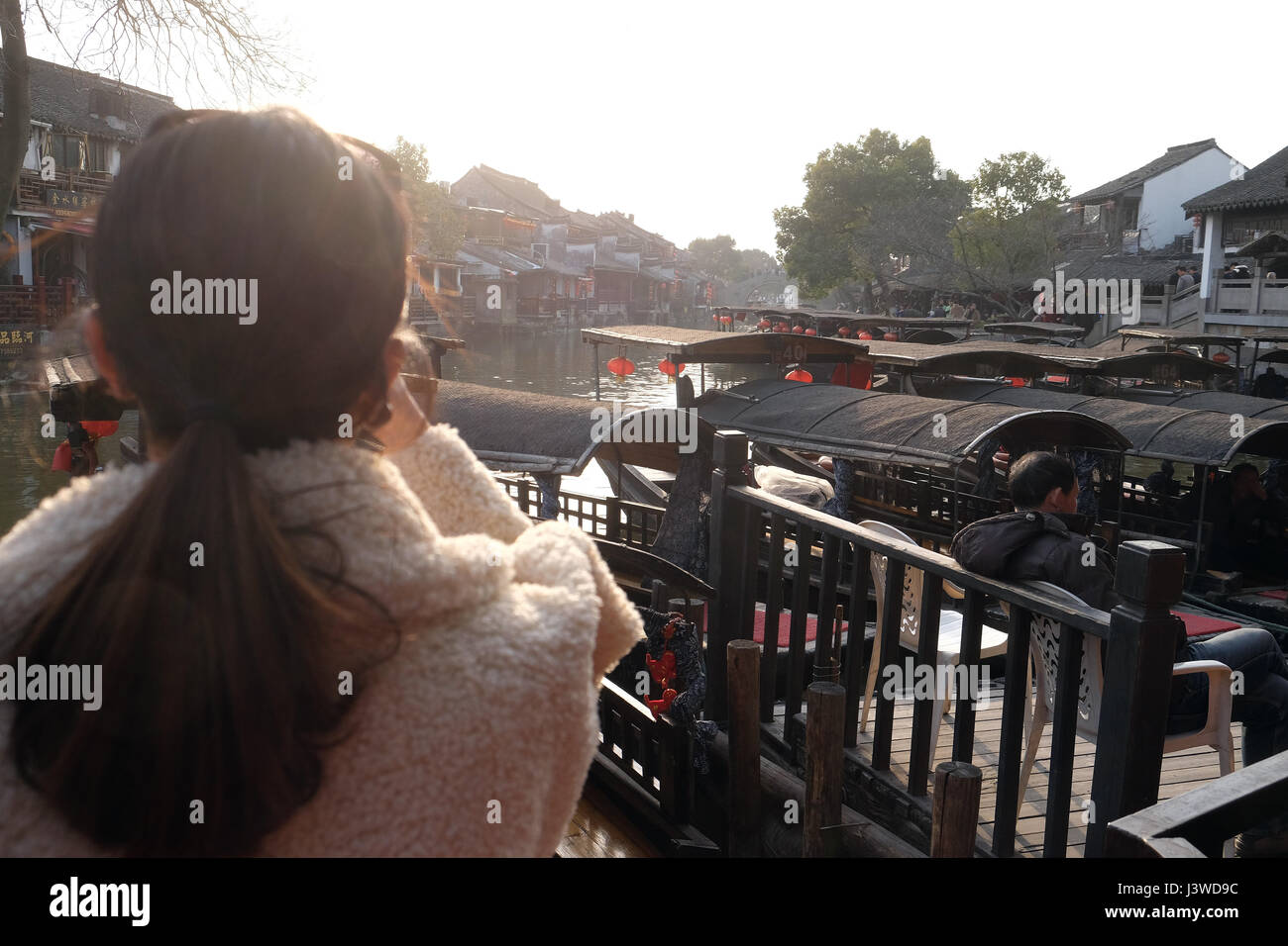 Chinese water village Xitang. It is one of six destination ancient Town, located in Zhejiang Province, China, February 20, 2016. Stock Photo