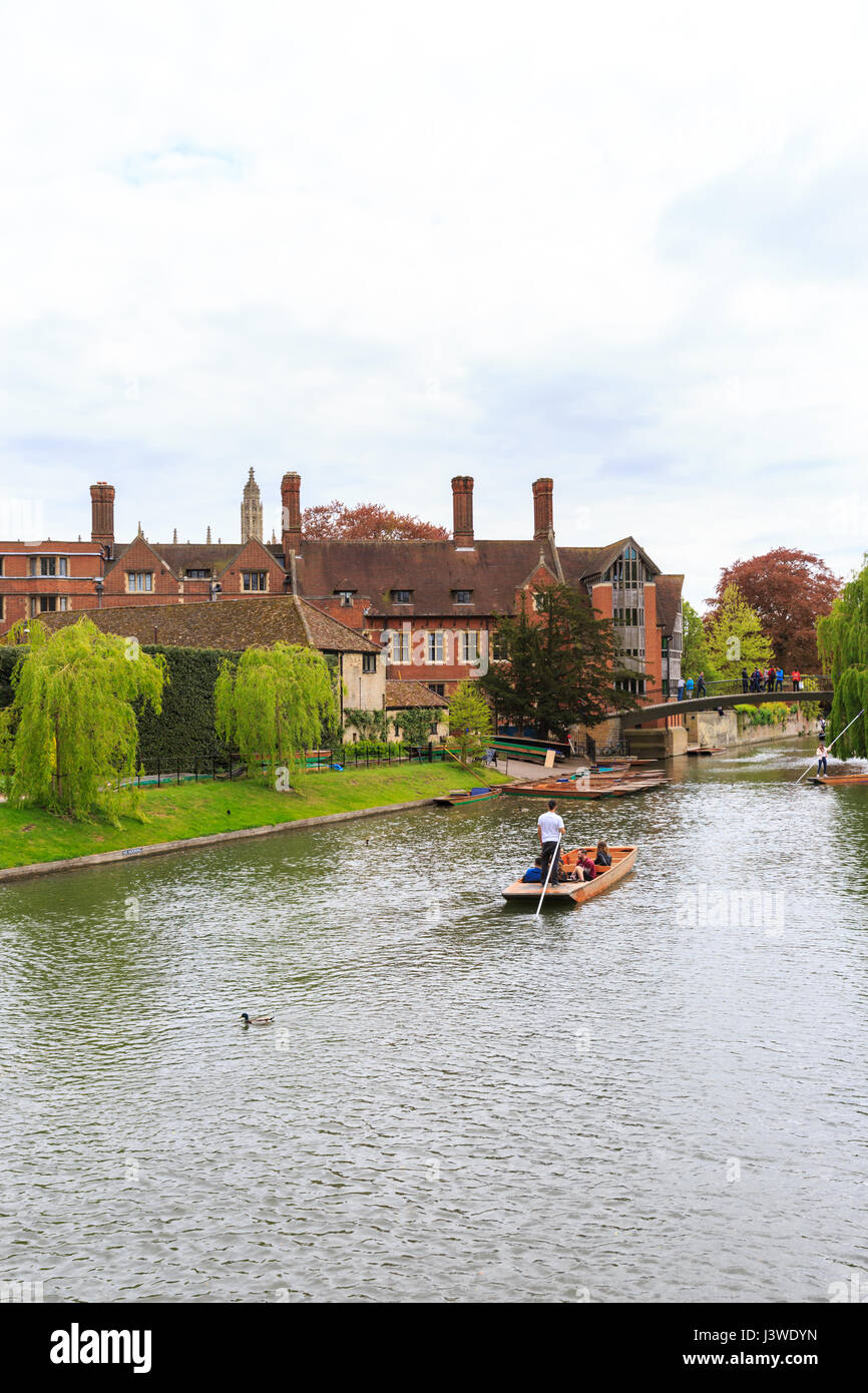 Punting on the Backs, tourists enjoy a tour on the River Cam, Cambridge, England, UK Stock Photo