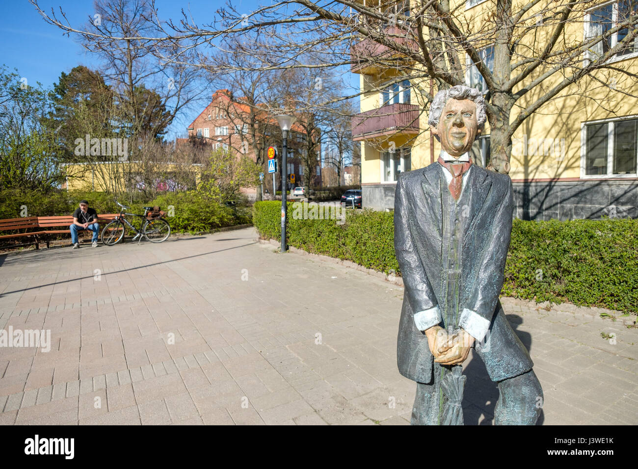 Sculpture by K-G Bejemark of Swedish author and humorist Tage Danielsson in Linkoping, Sweden Stock Photo