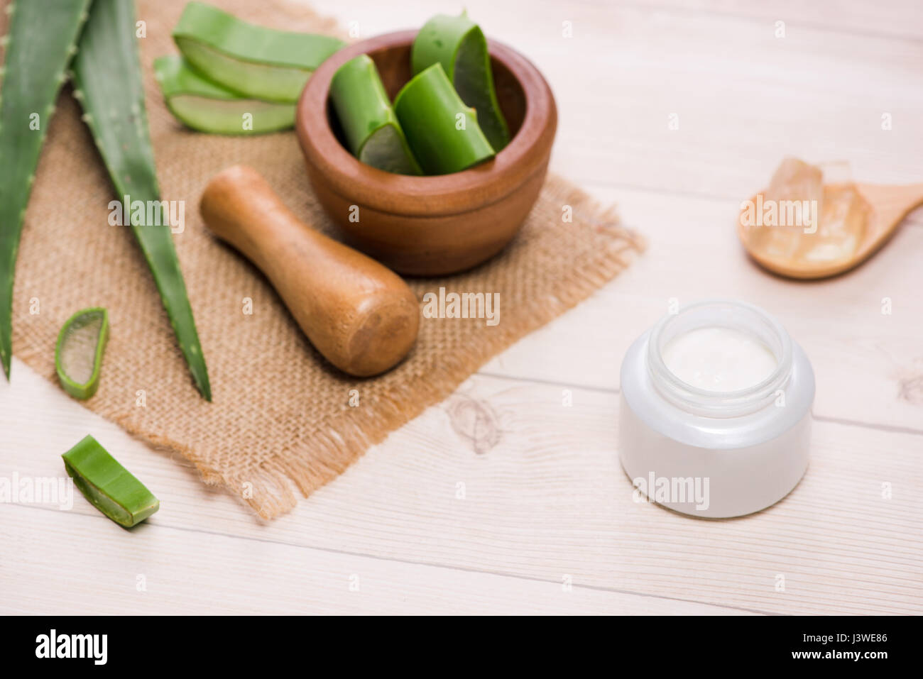 Aloe vera cosmetic cream skin face and body care hygiene moisture lotion. Stock Photo