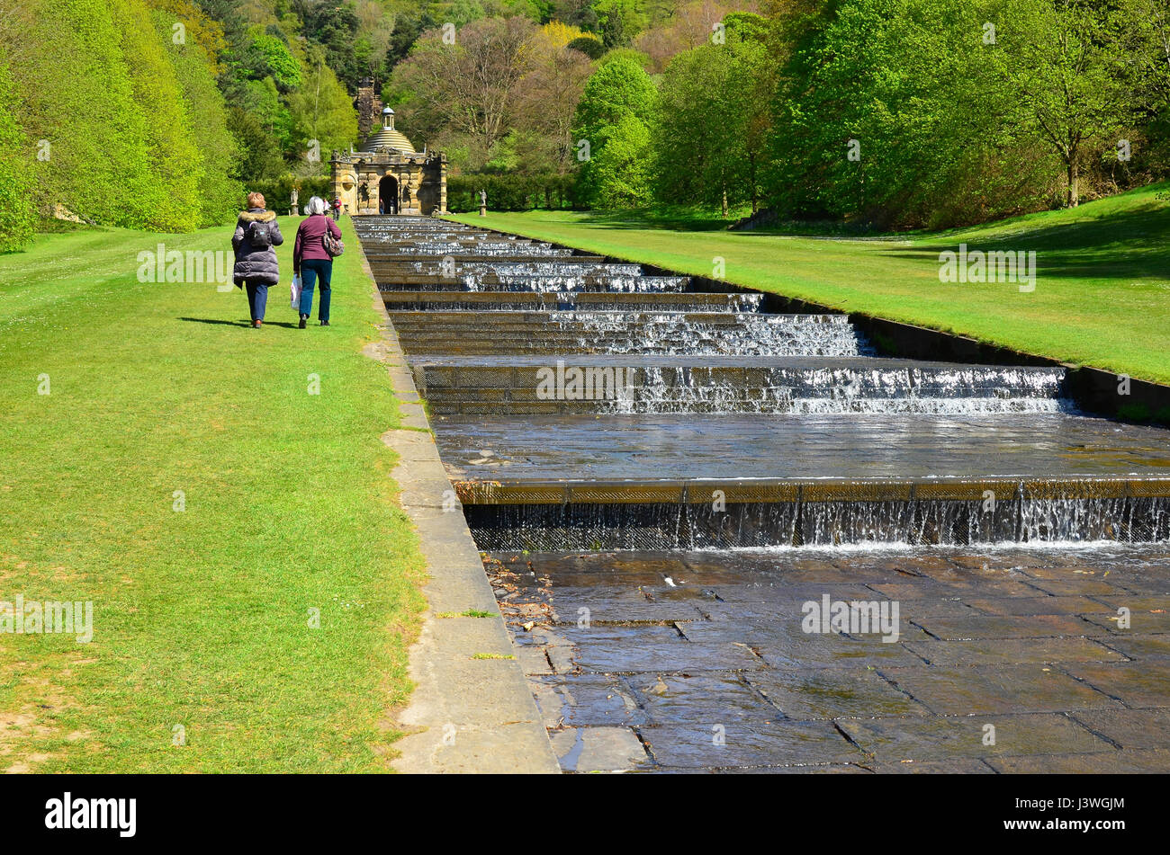 Chatsworth Gardens Cascade in spring Peak District National Park