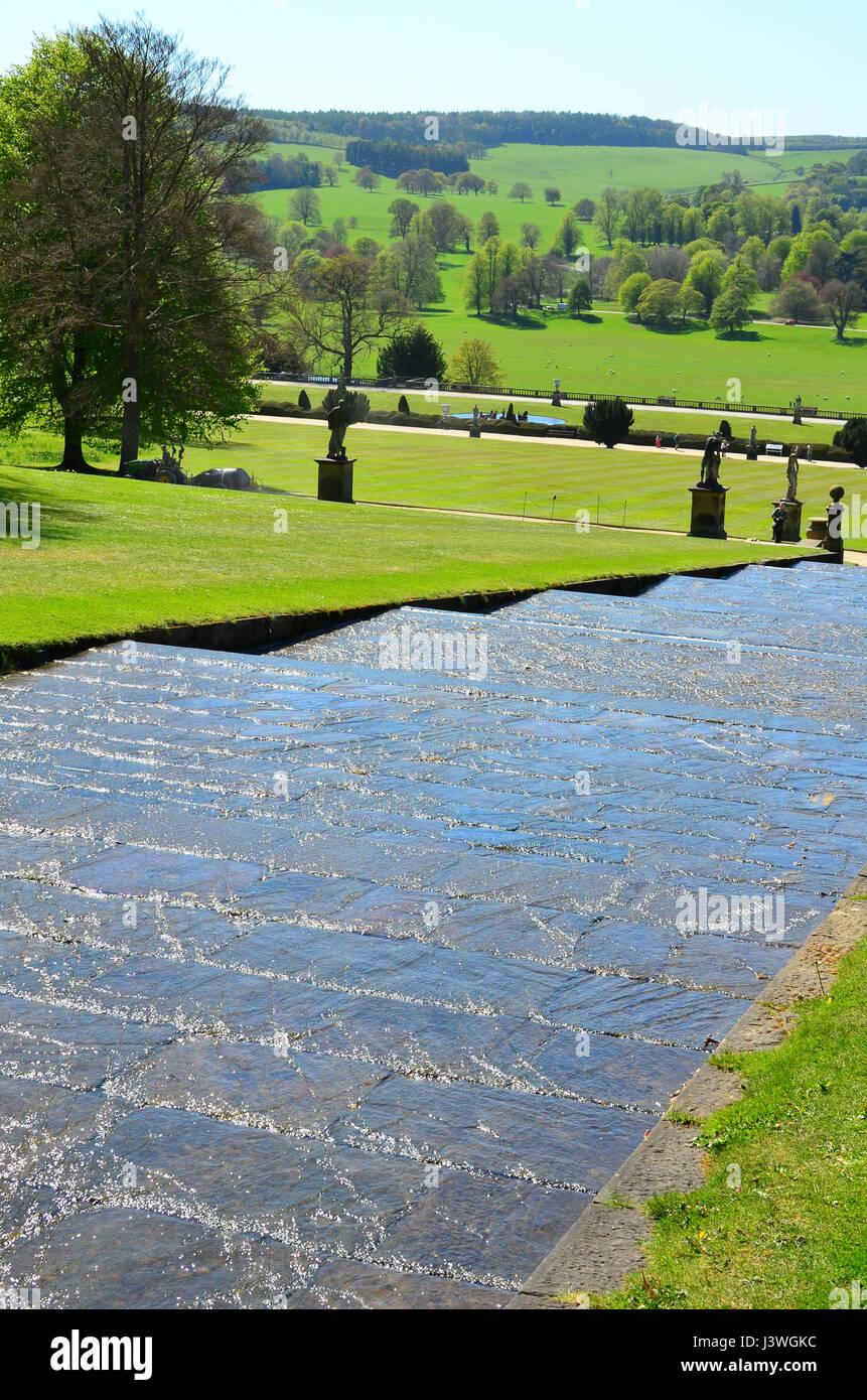 Chatsworth Gardens Cascade in spring Peak District National Park