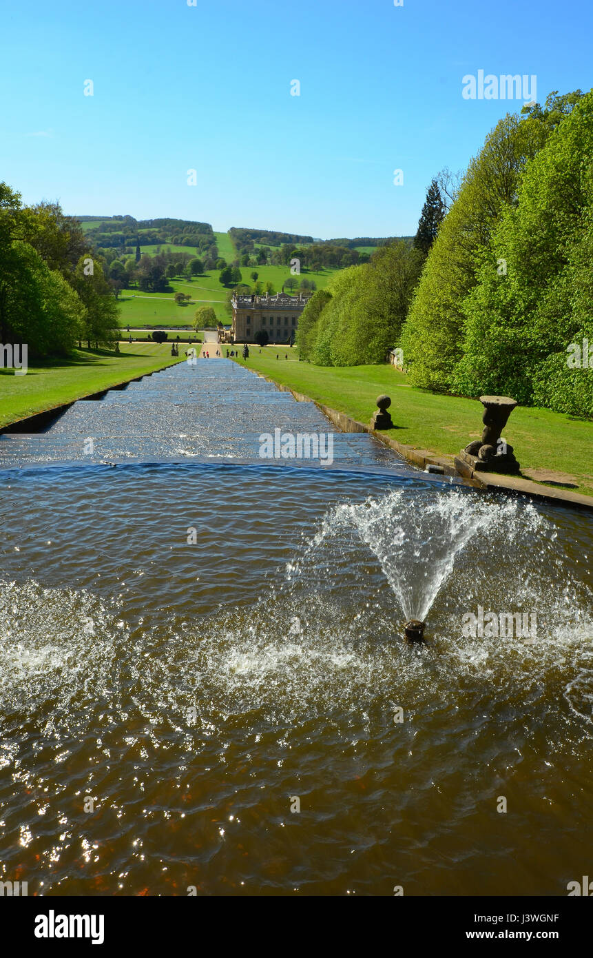 Chatsworth Gardens Cascade in spring Peak District National Park