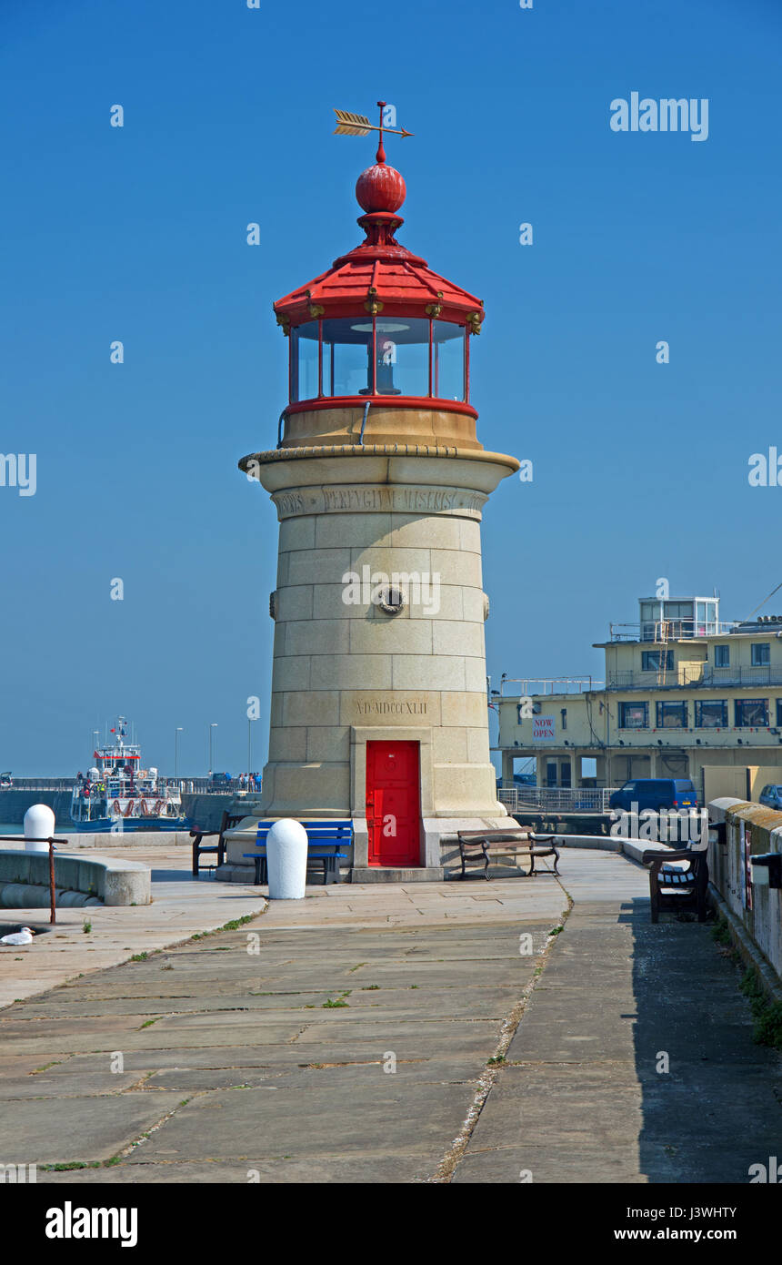 Ramsgate, Royal Harbour, Light House on Harbour Walll, Kent Stock Photo