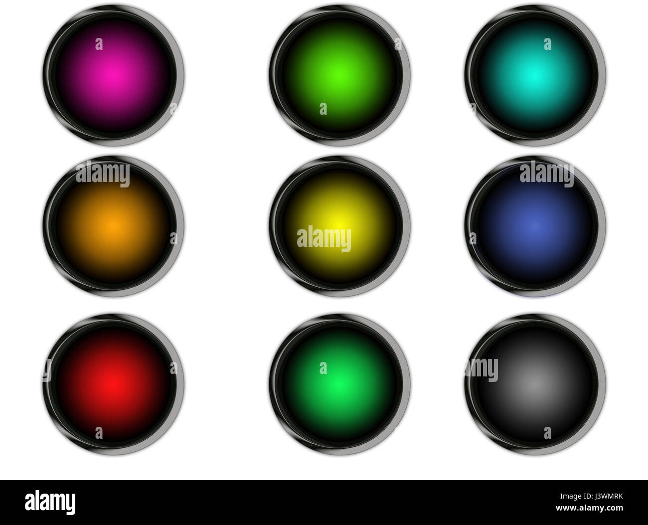 colored buttons with metallic frames and shadows Stock Photo