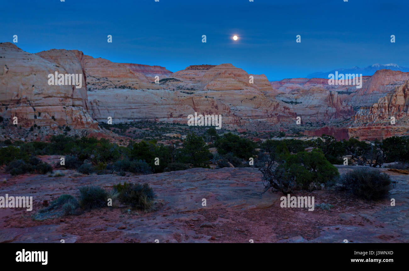 Full Moon Rising over Desert Landscape in Capitol Reef National Park