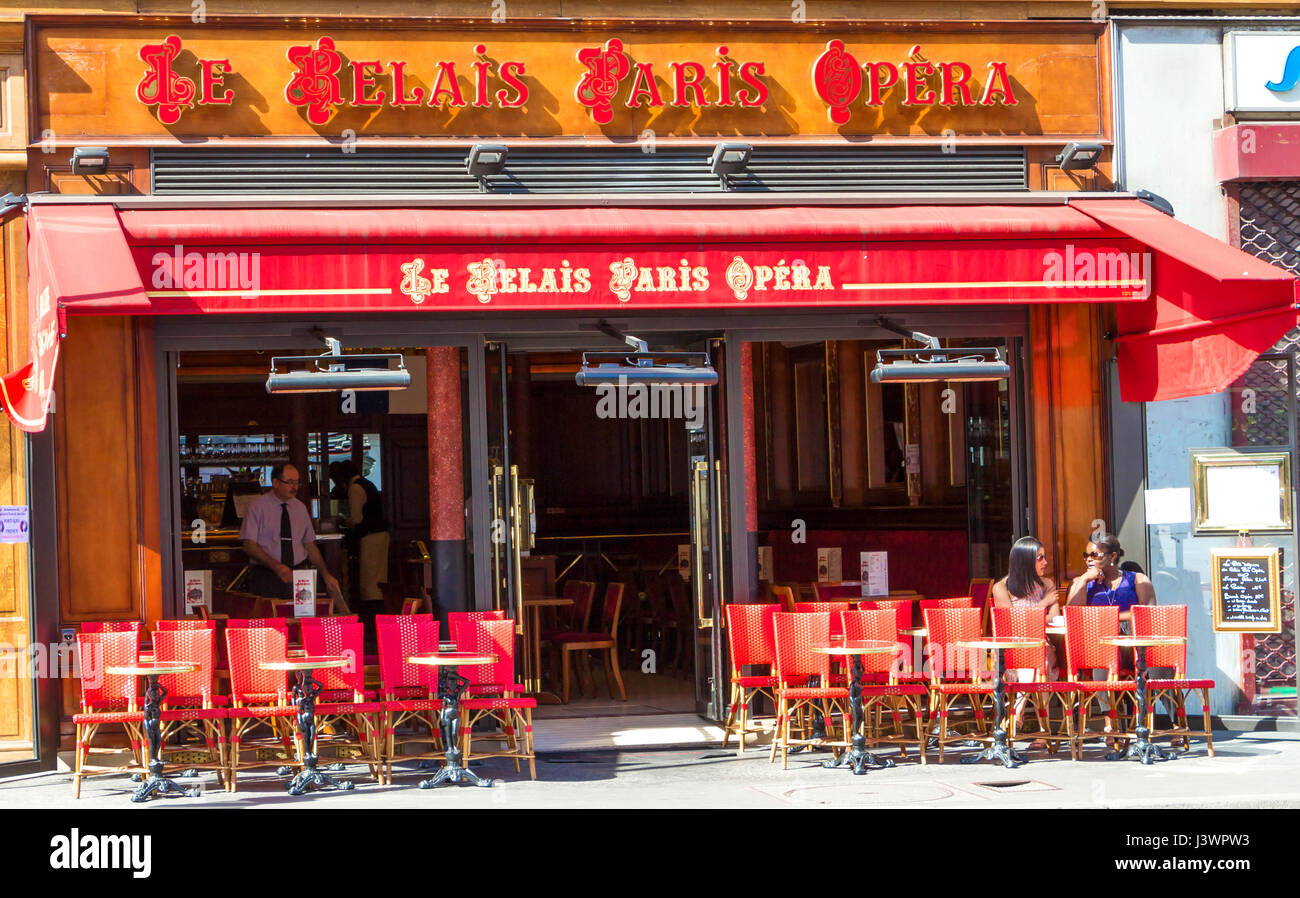 Paris, France-july 9 ,2016 : The traditional Parisian cafe Le Relais Paris opera located near Opera Palace of Paris. Stock Photo