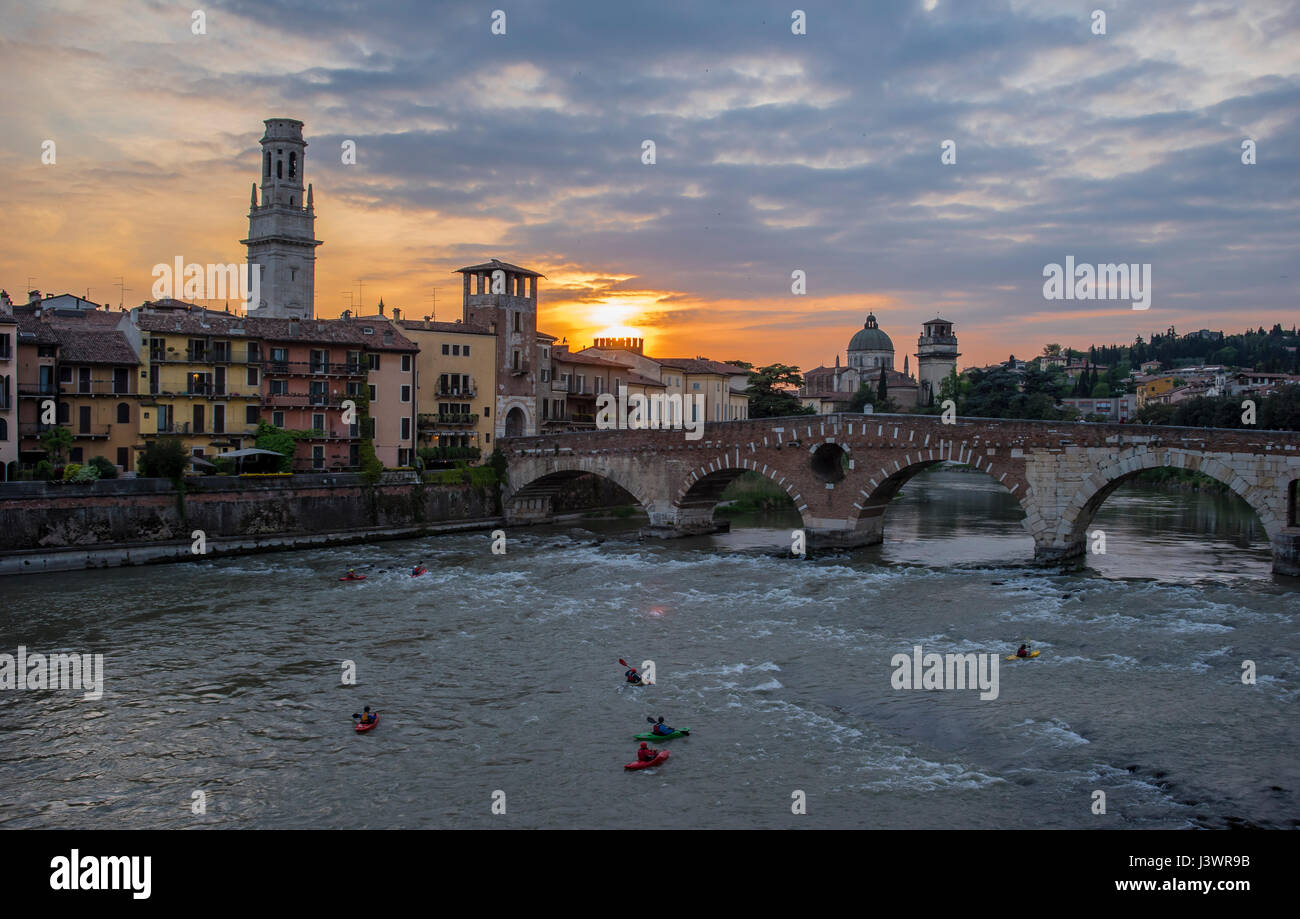 Castelvecchio at Adige River Verona - Italy. Stock Photo