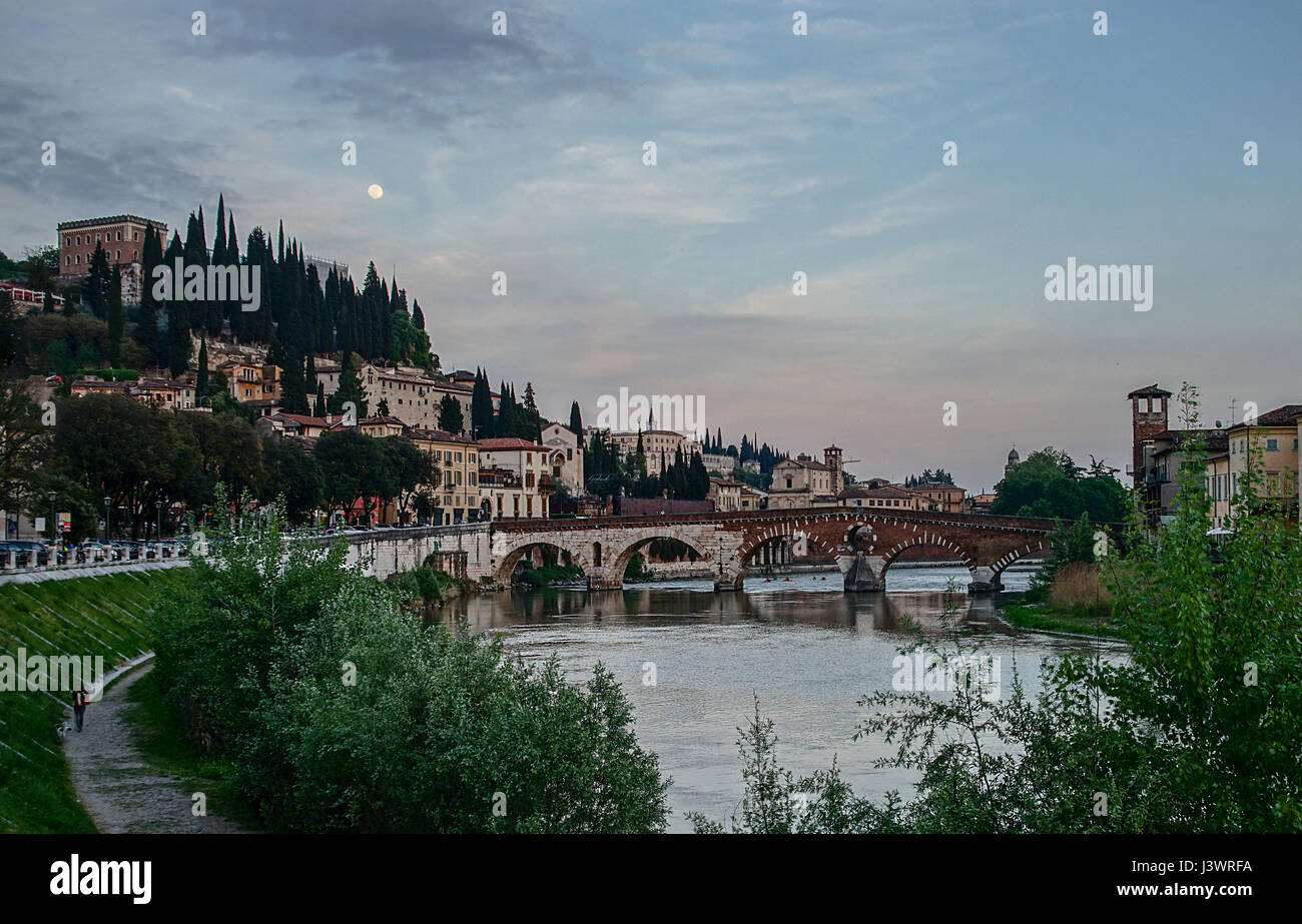 Castelvecchio at Adige River Verona - Italy. Stock Photo