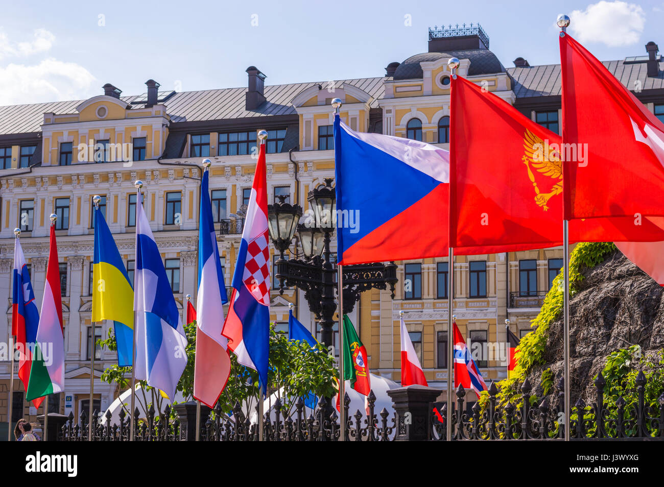 KIEV, UKRAINE - MAY 7, 2017: flags of European countries in Eurovision fan zone in Kiev, Ukraine, 2017 Credit: Denys Davydenko/Alamy Live News Stock Photo