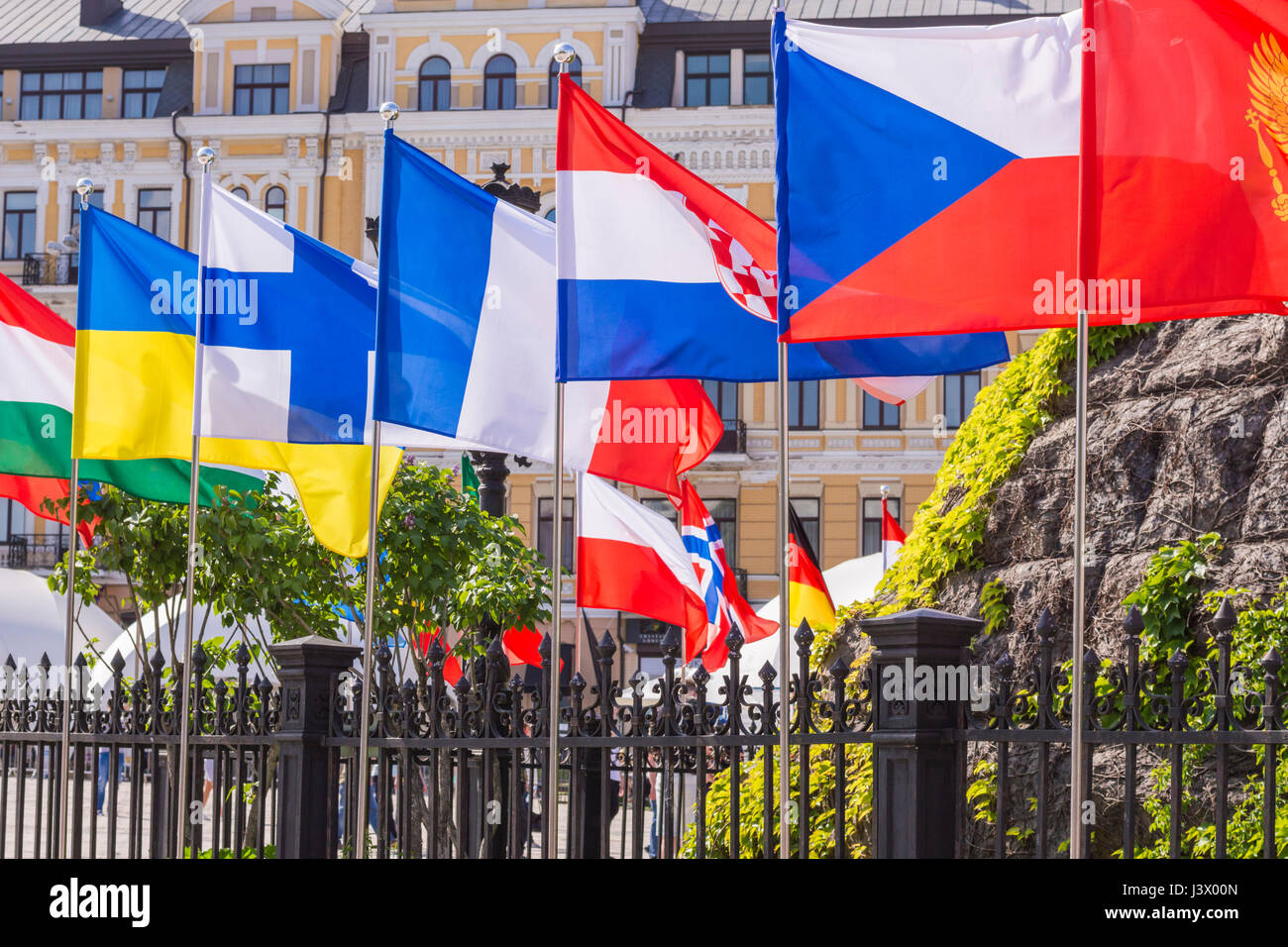 KIEV, UKRAINE - MAY 7, 2017: flags of European countries in Eurovision fan zone in Kiev, Ukraine, 2017 Credit: Denys Davydenko/Alamy Live News Stock Photo