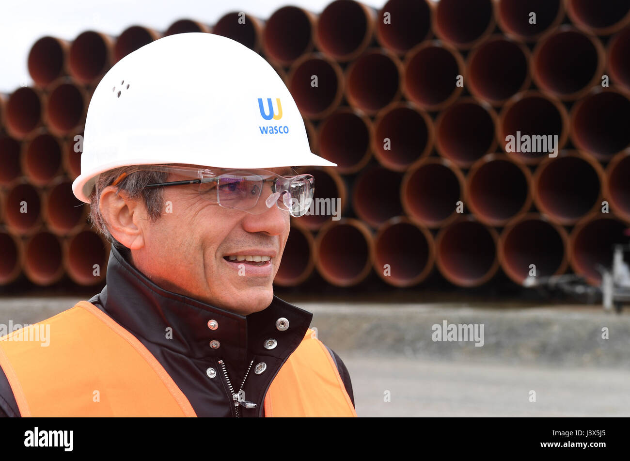 Giancarlo Maccagno, the CEO of Wasco Coatings Germany GmbH, in Mukran  harbour in Sassnitz, Germany, 8 may 2017. Around 90,000 pipes currently  stored on the island of Ruegen are due to be