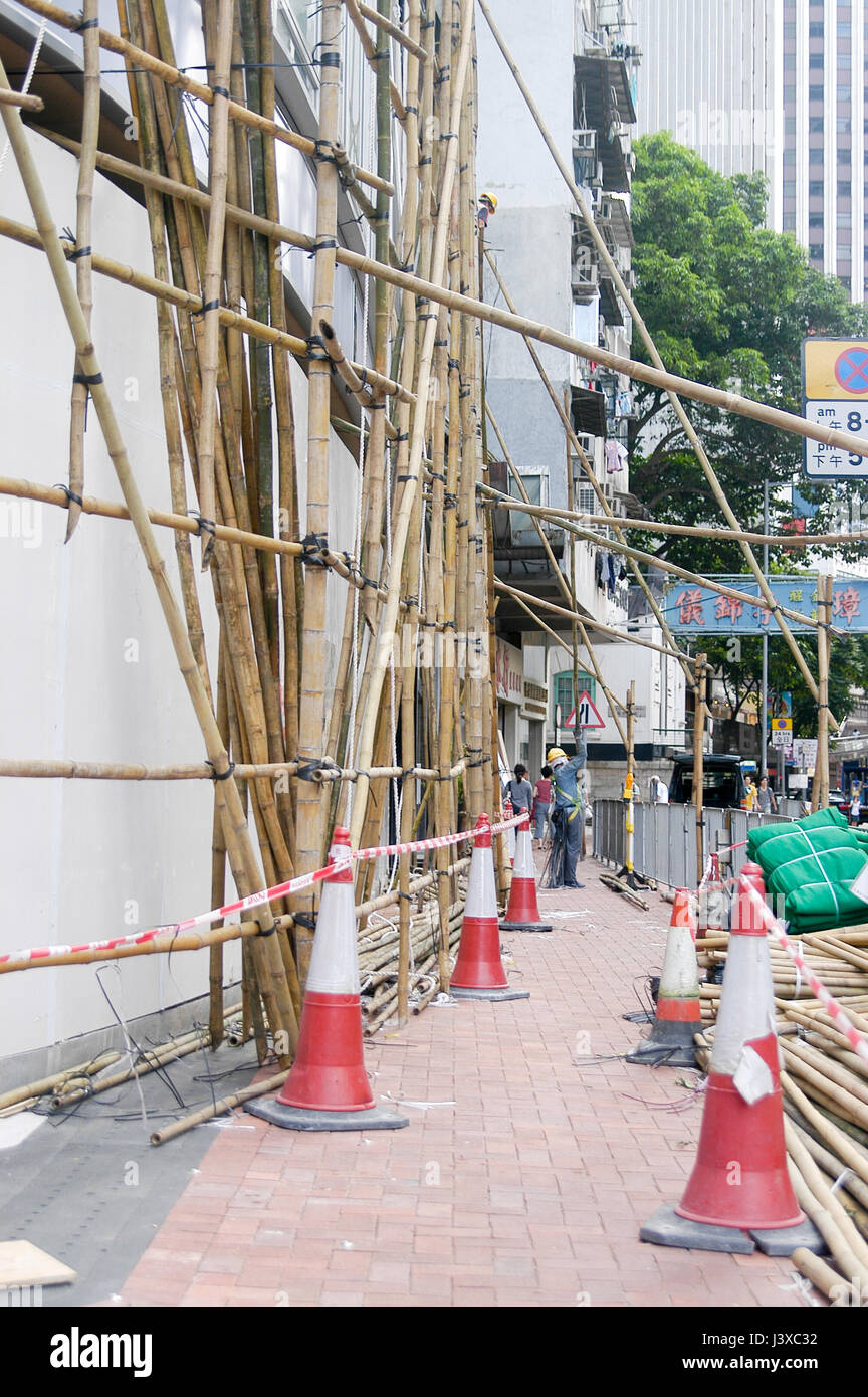 Bamboo scaffolding on an under construction building in Hong Kong. Stock Photo