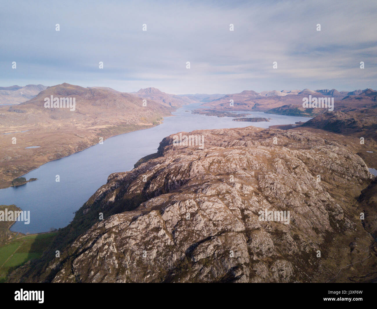 Aerial view of Loch Maree in the Scottish Highlands near Gairloch and Poolewe Stock Photo