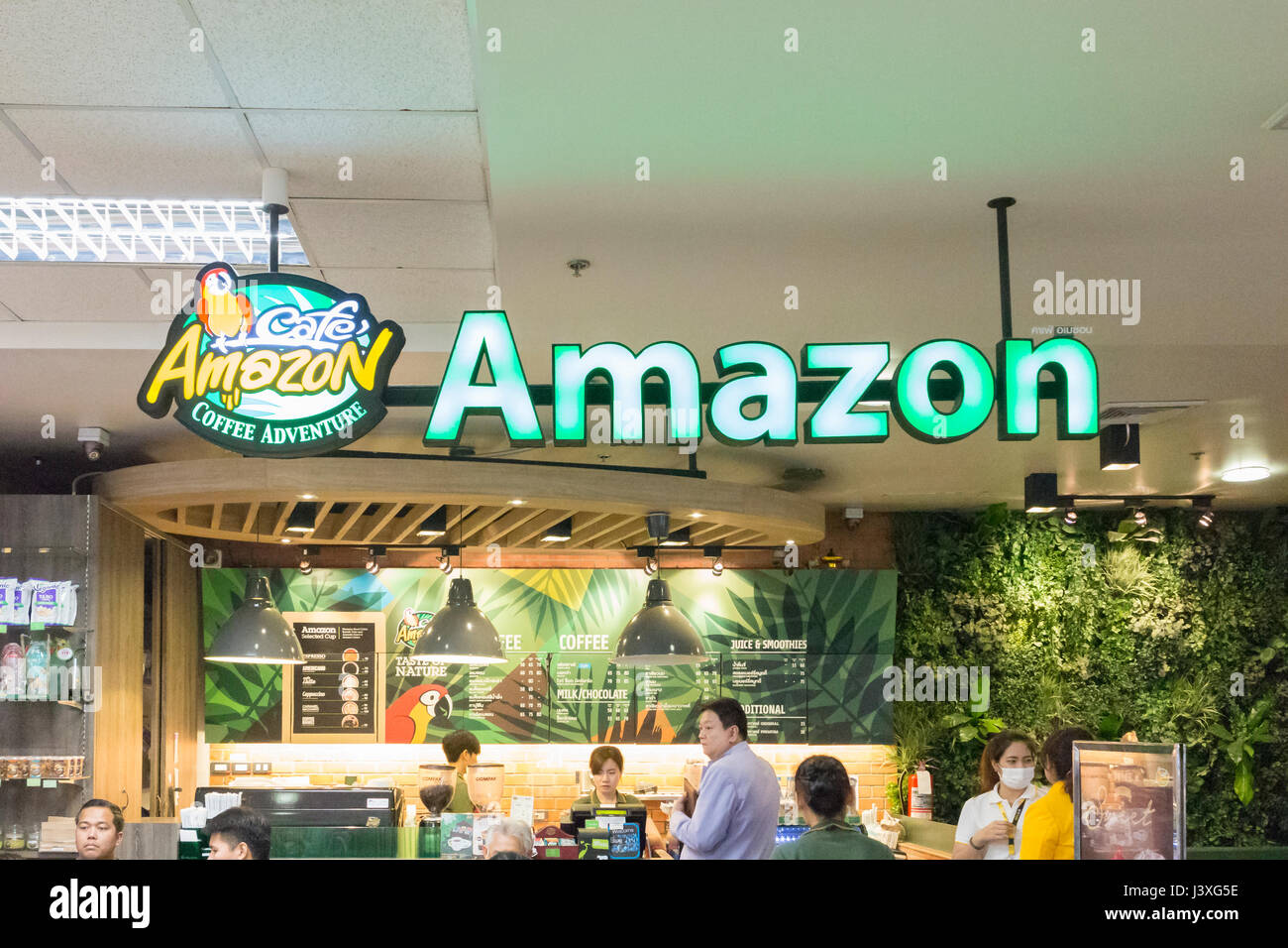 Amazon coffee shop sign, Thailand Stock Photo Alamy