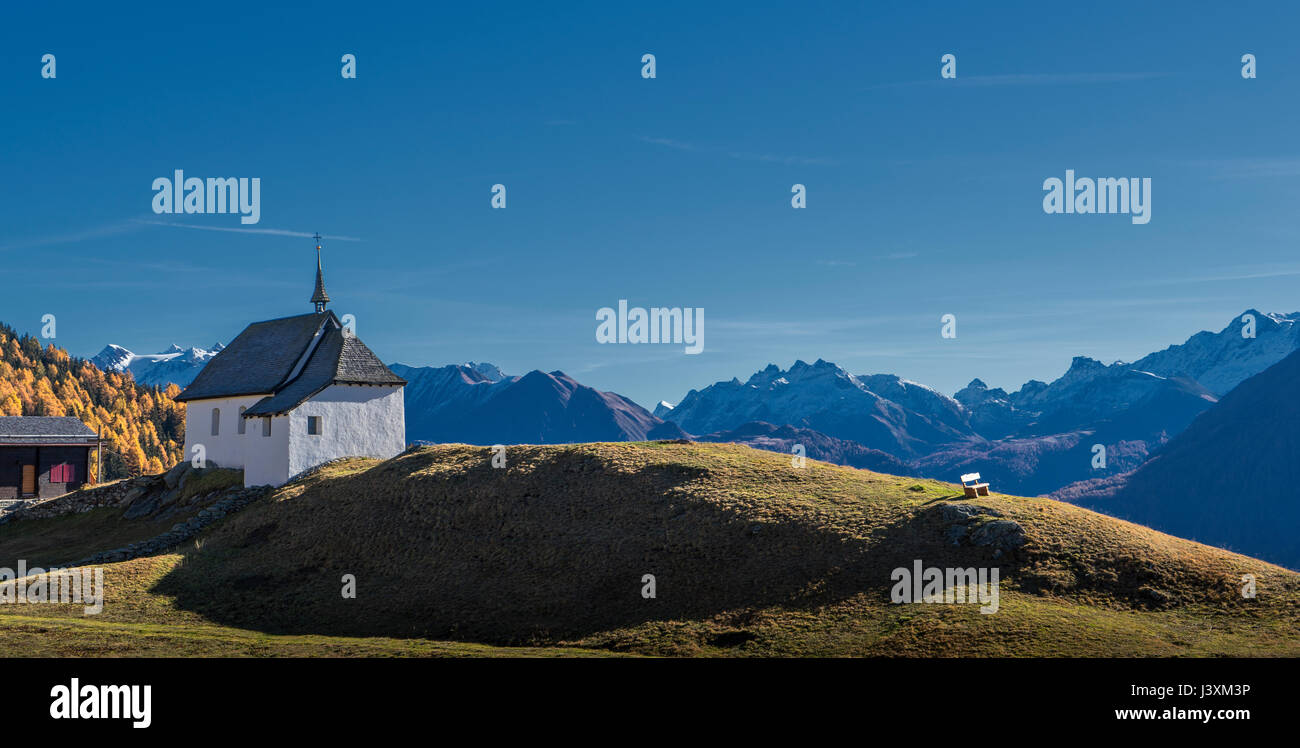 Church in Swiss Alps, Bettmeralp, Valais, Switzerland Stock Photo