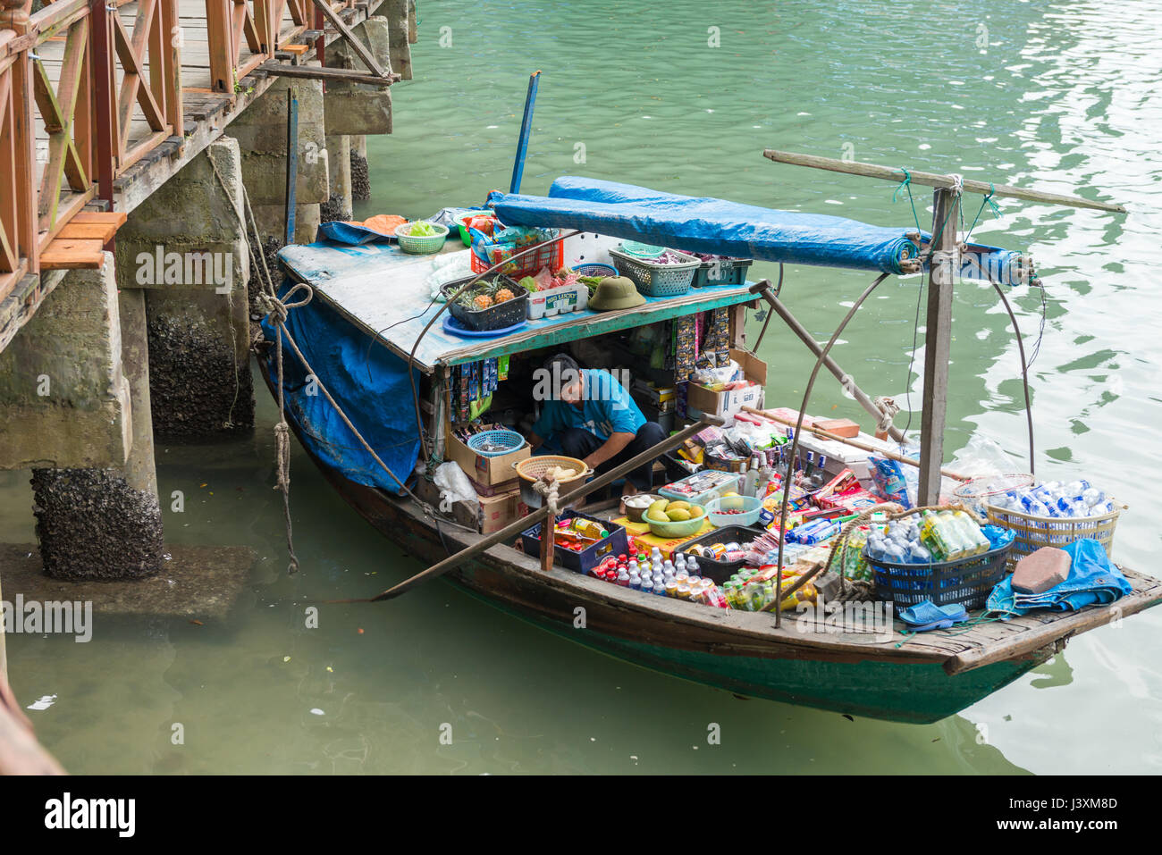 Floating vendor boat Stock Photo Alamy