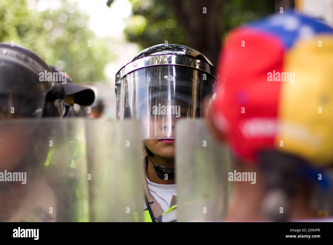 A group of female police officer during a protest with anti riot ...