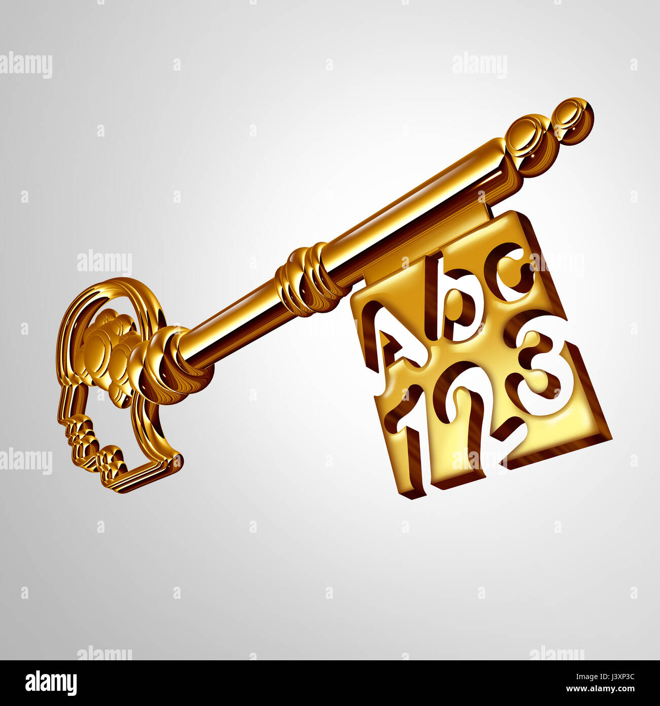 Education key to success symbol representing school learning or teaching students metaphor as a reading and math training tool to open. Stock Photo