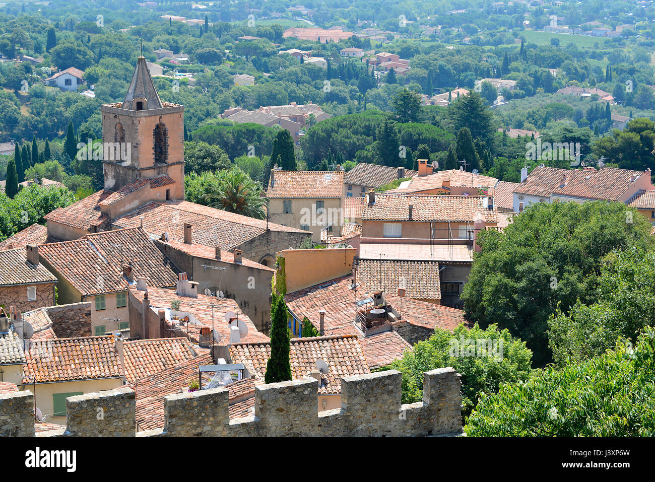 Fortified village of Grimaud, commune in the Var department in the Provence-Alpes-Côte d'Azur region in southeastern France Stock Photo