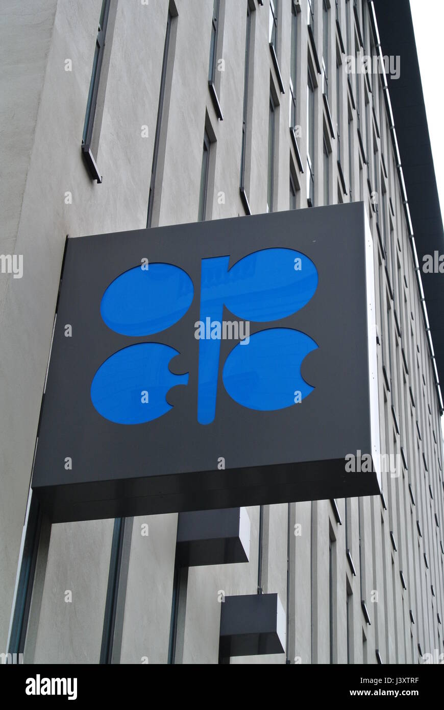 OPEC sign outside the headquarters of Organization of the Petroleum Exporting Countries, Vienna, Austria, Europe Stock Photo