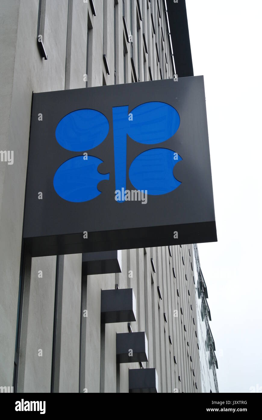OPEC sign outside the headquarters of Organization of the Petroleum Exporting Countries, Vienna, Austria, Europe Stock Photo