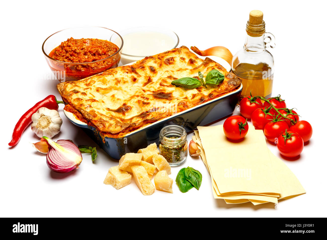 Classic Lasagna with bolognese and bechamel sauce Stock Photo