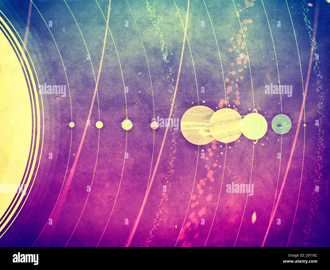 Solar system - planets, comet, satellite of the planets flat textured illustration with comparative dimensions Stock Photo