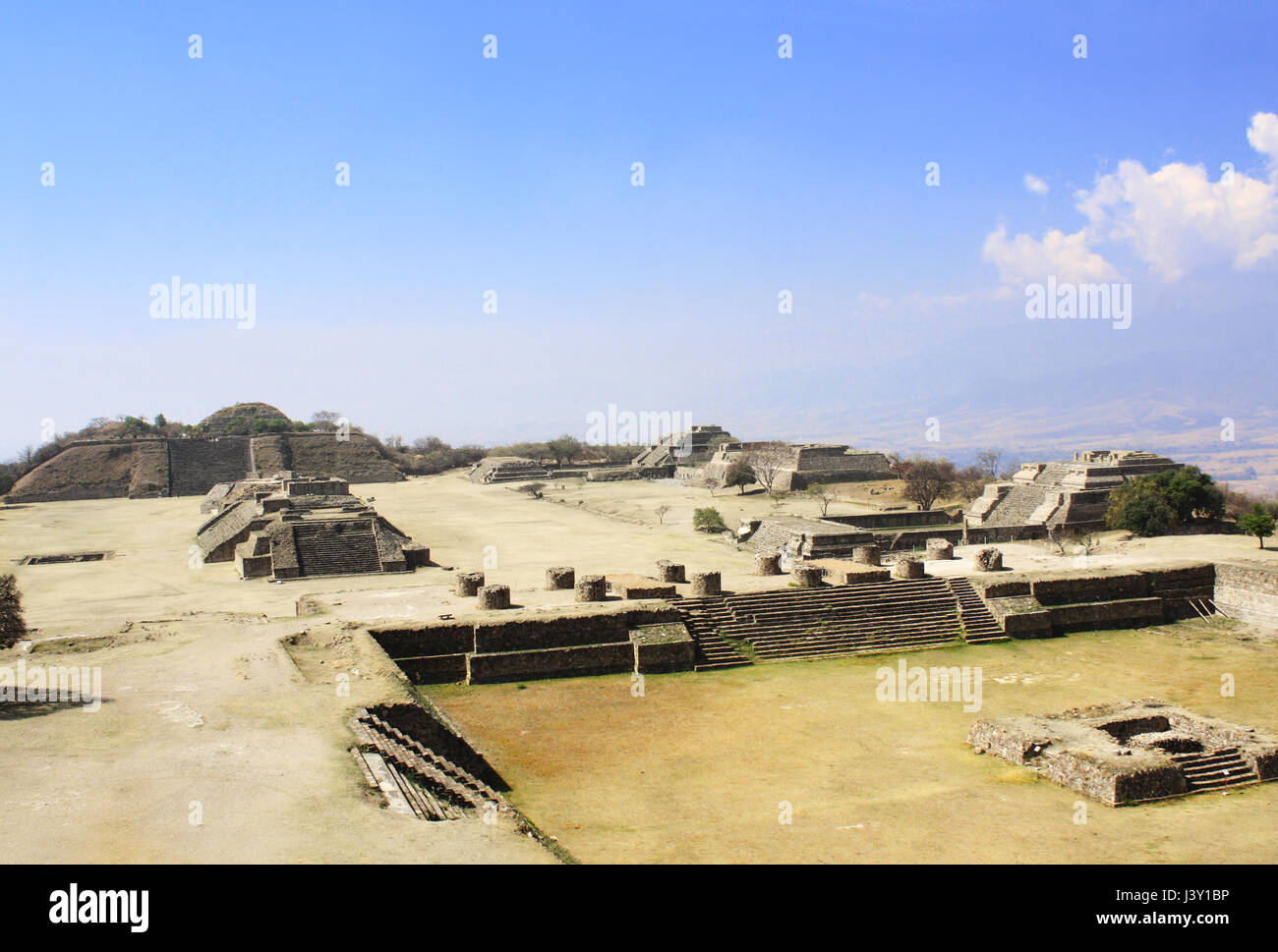 Top view on ruins of Mayan pyramids in sacred site Monte Alban, Oaxaca