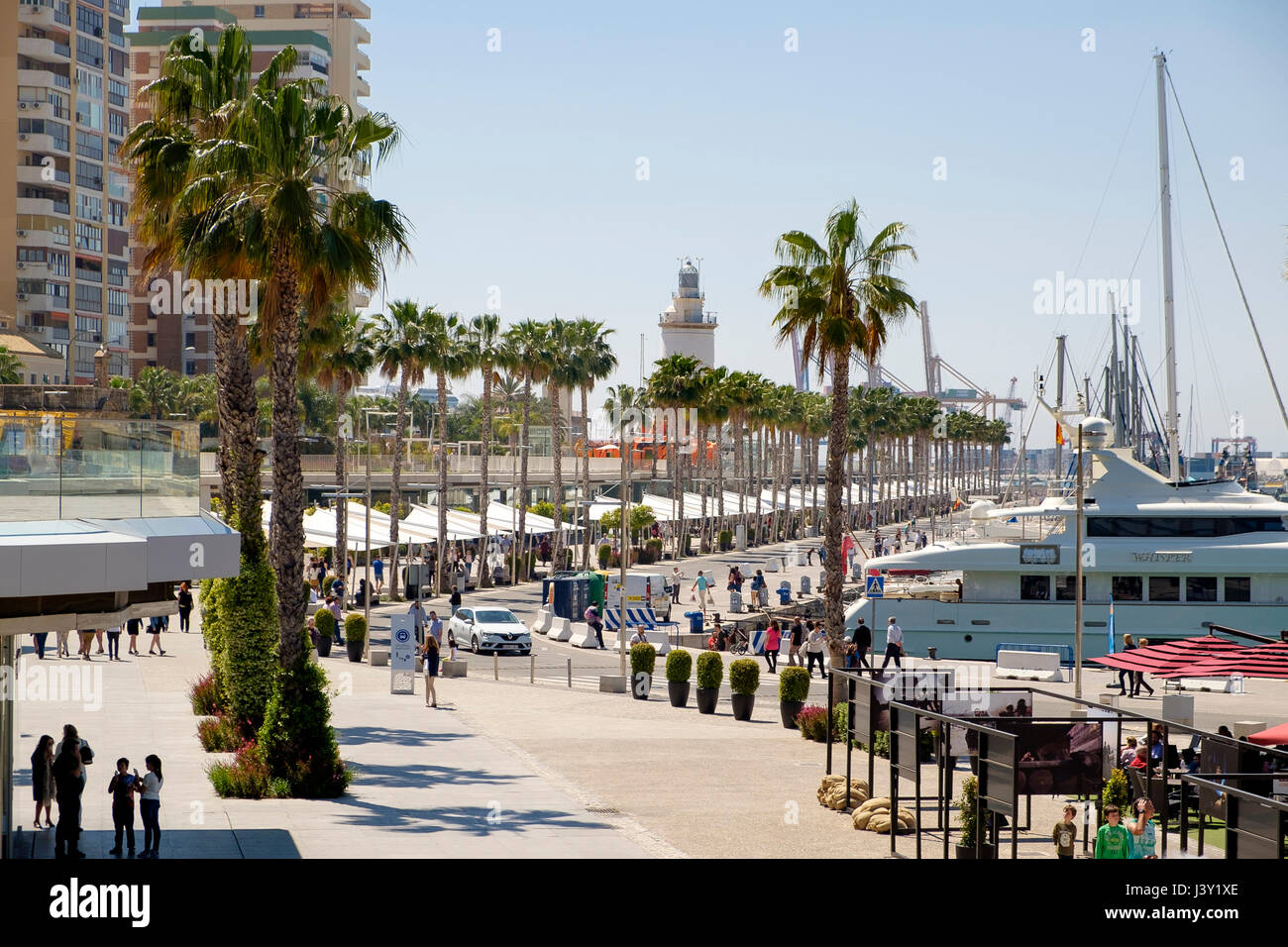 Paseo del Muelle Uno - a quayside shopping and arts area in Malaga Stock Photo