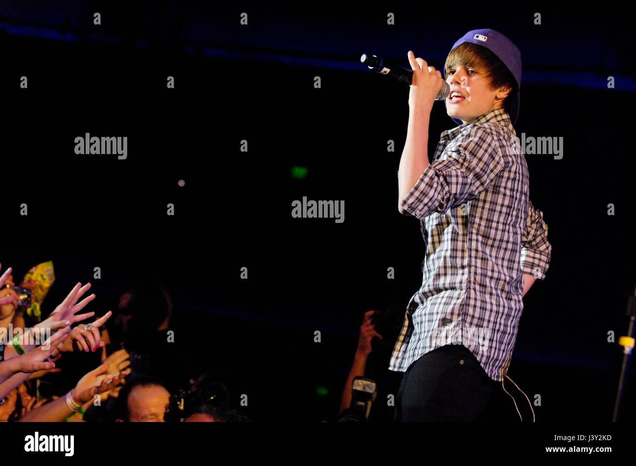 Justin Bieber performs at THe Hollywood Palladium on February 14, 2010 in Hollywood. Stock Photo