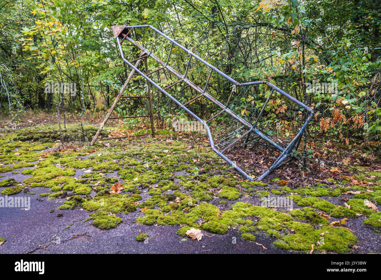 Playground in Pripyat ghost city of Chernobyl Nuclear Power Plant Zone of Alienation around nuclear reactor disaster in Ukraine Stock Photo
