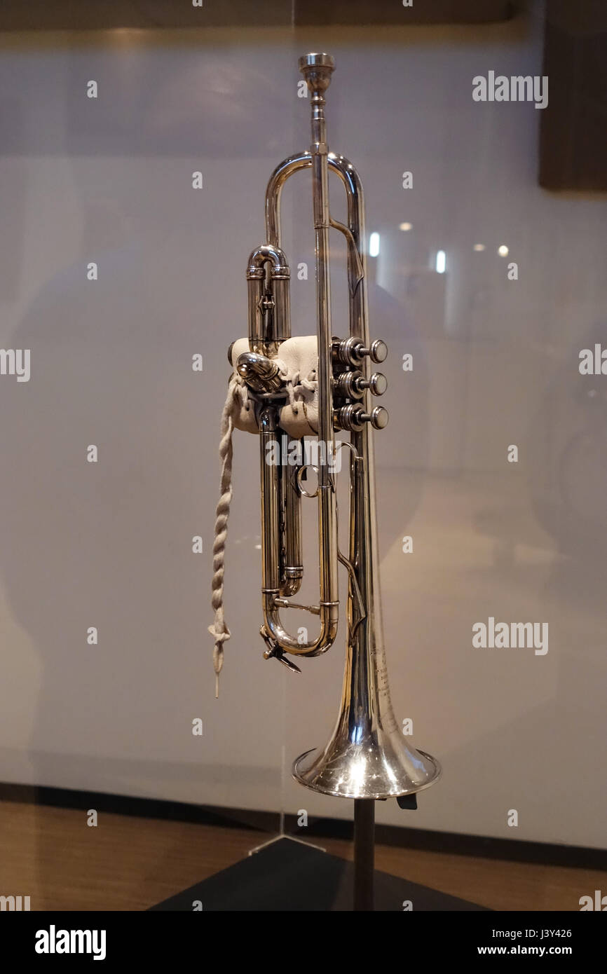 Wayne Jackson's trumpet, as used to create the distinctive Mephis Horns sound, in the Stax Museum of American Soul Music, Memphis Stock Photo