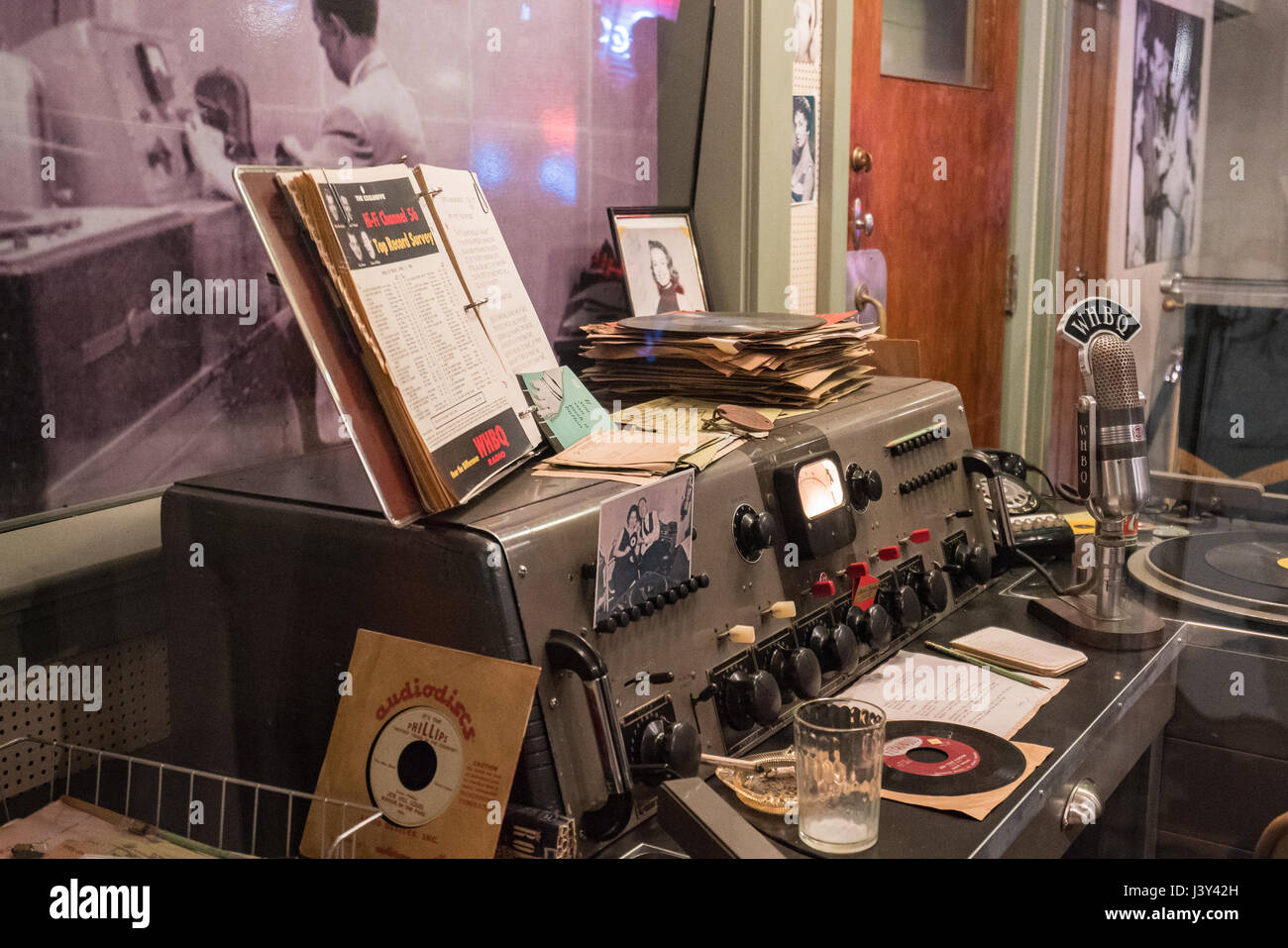 Replica of DJ Dewey Phillips' studio at WHBQ Radio at Sun Studios, Memphis.  Phillips was a Rock and Roll pioneer who was the first to play Elivs on a Stock Photo