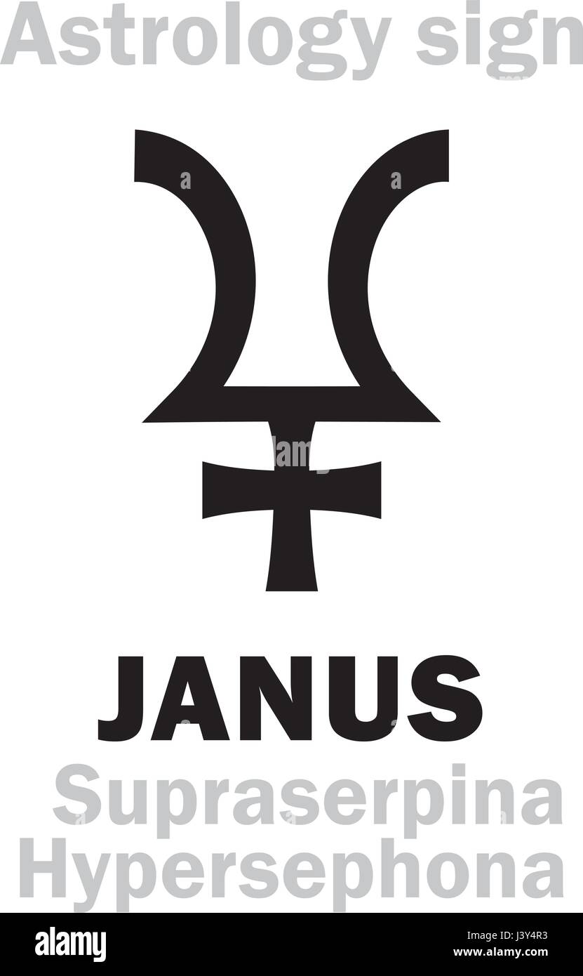 Astrology Alphabet: JANUS (Supraserpina/Hypersephone), 12th hypothetic giant dual planet (behind Pluto and Proserpine). Hieroglyphics character sign ( Stock Vector