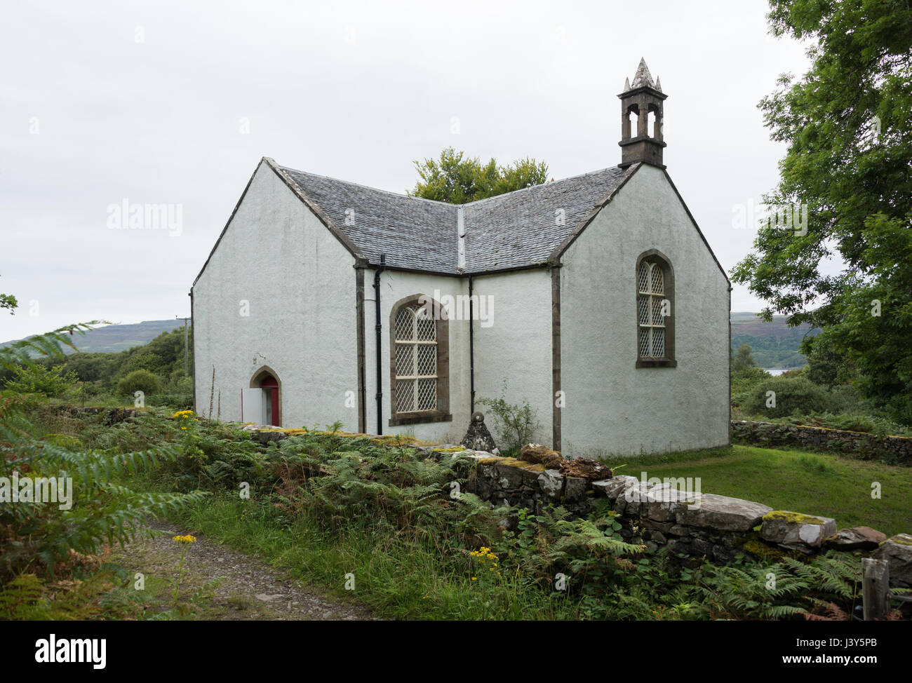 The church at Ardalum on the Isle of Ulva, Scotland. Stock Photo