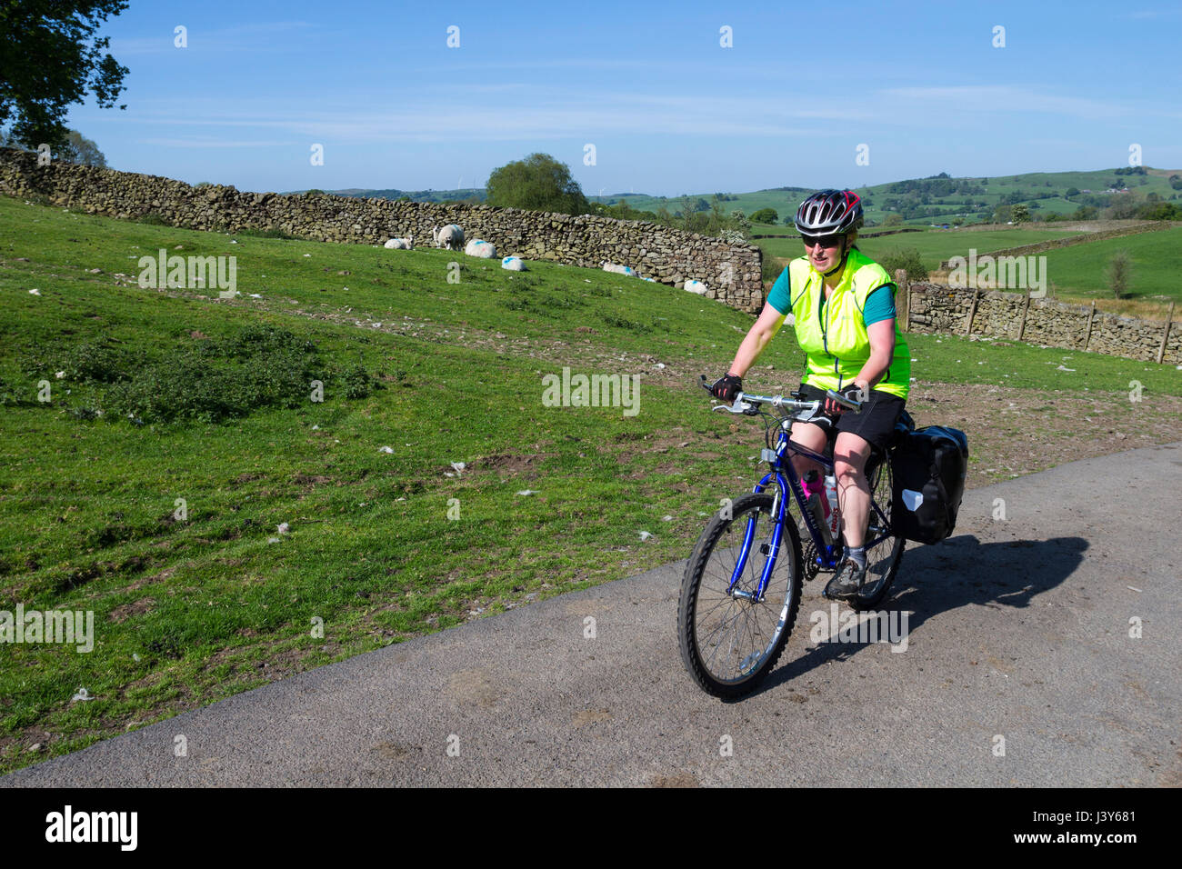Cyclist on Holme Fell in Summer, Sedbergh, Cumbria, UK. Stock Photo