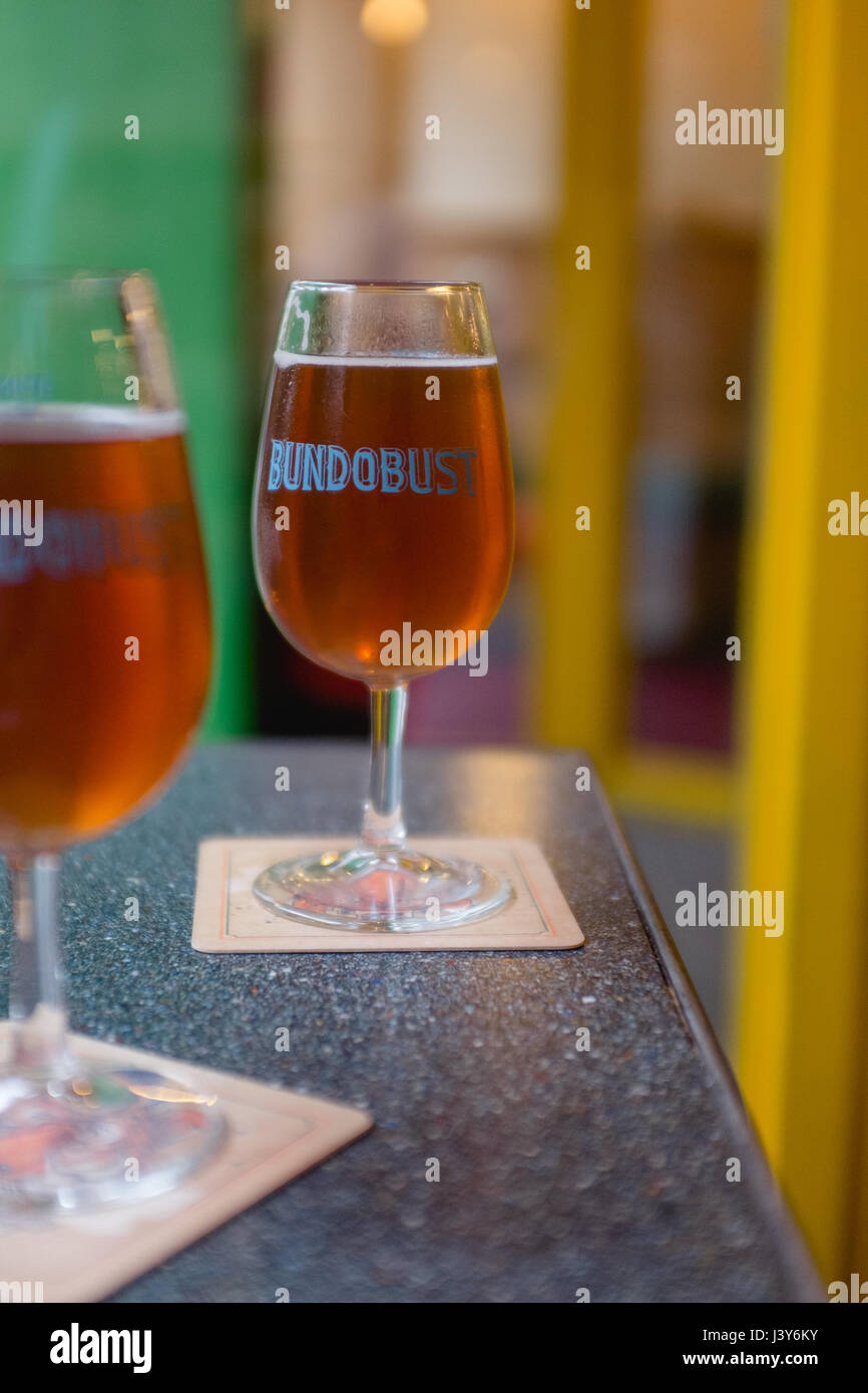 2 third pint glasses of ipa at Bundobust indian street food and craft