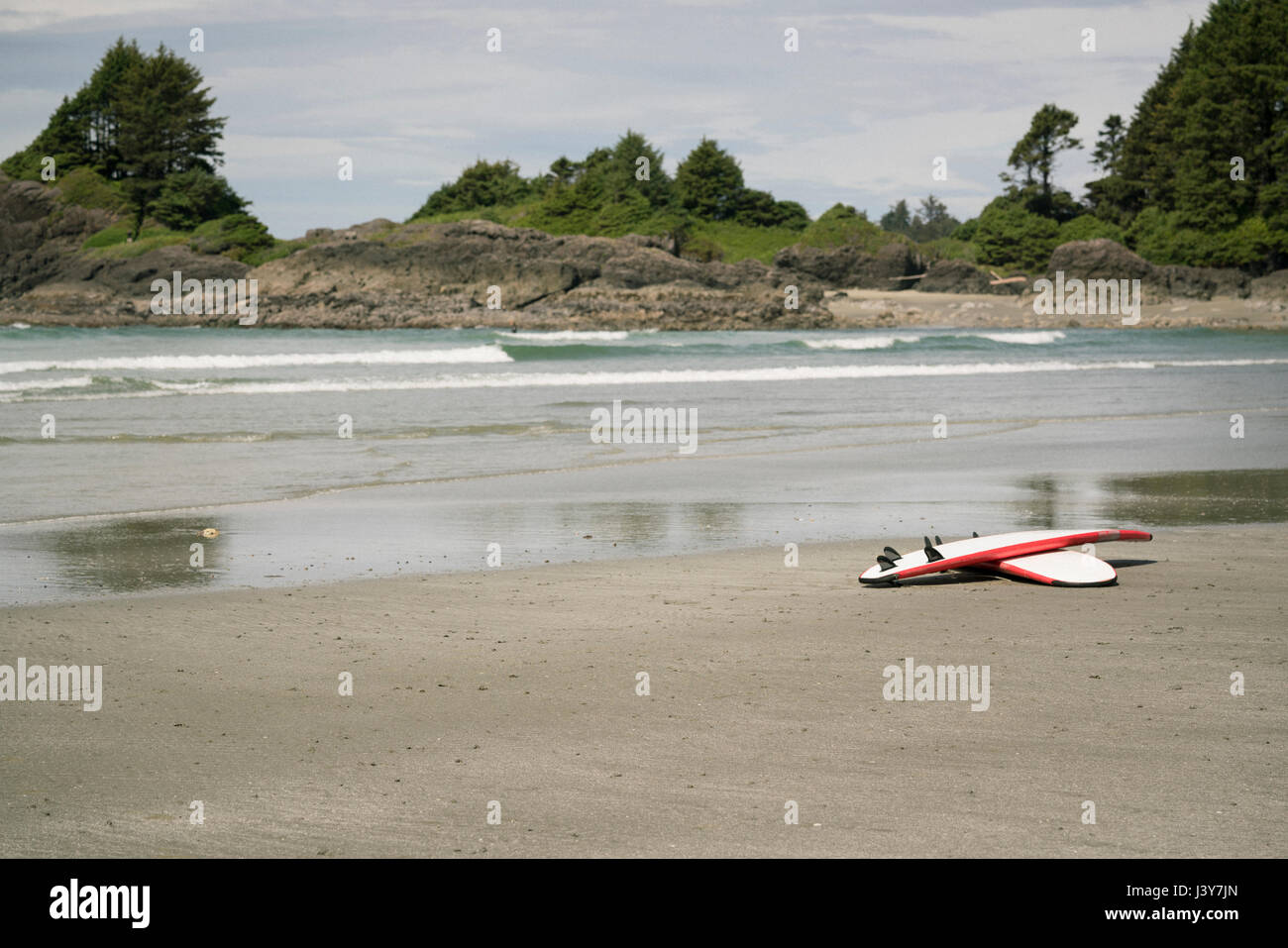 Surfboards on shoreline, Pacific Rim National Park, Vancouver Island, Canada Stock Photo