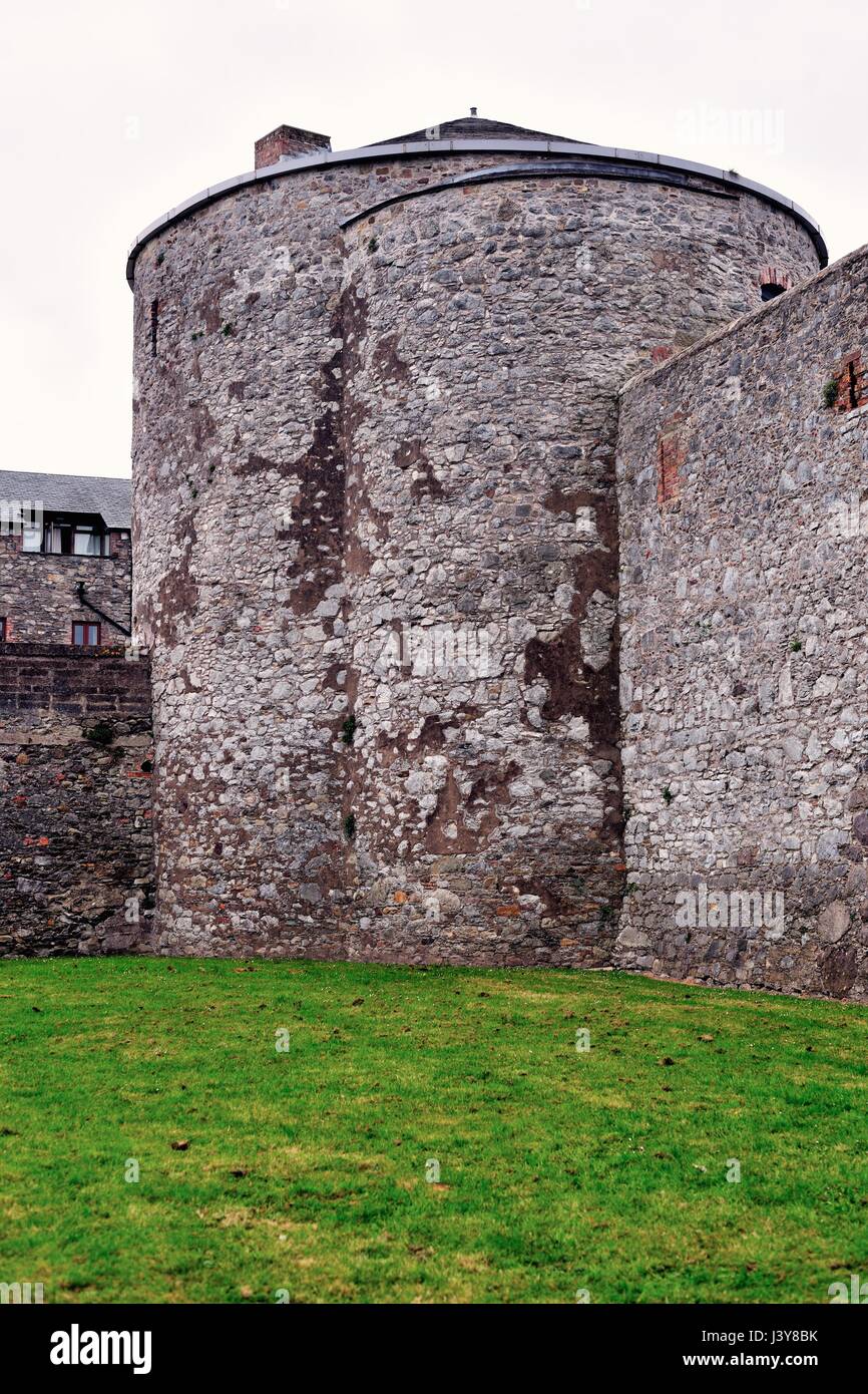 Towers of Dungarvan Castle in  Dungarvan, Ireland. Dungarvan Castle dates back to 1185 when founded by Prince John. Dungarvan, Ireland. Stock Photo