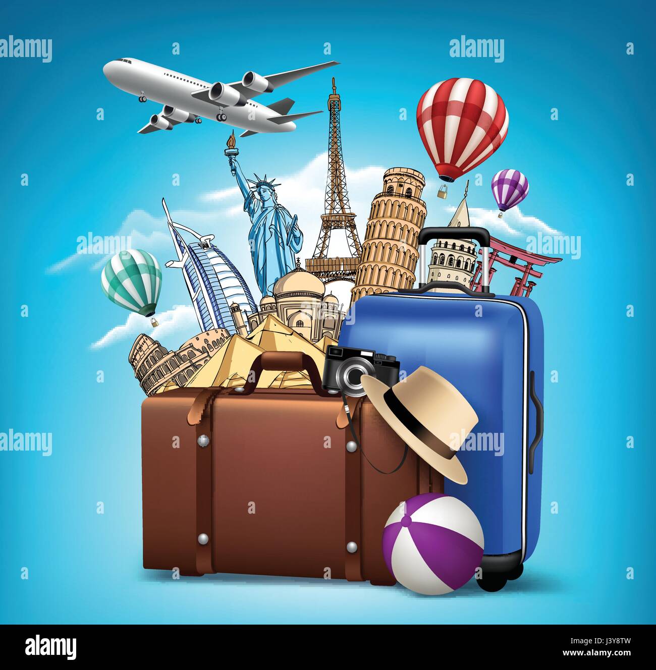 Travel and Tourism Vector Background Design with Famous World Landmarks and  Drawing Elements with Fling Airplane. Vector Illustration Stock Vector  Image & Art - Alamy