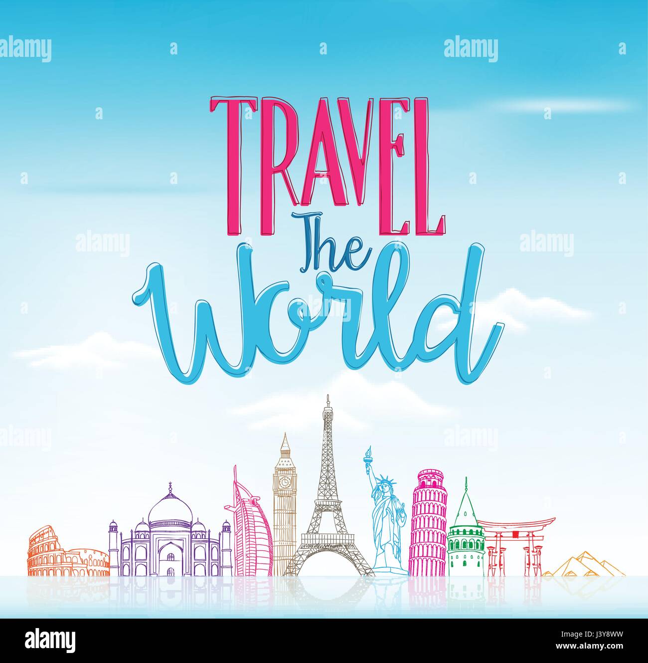 Travel The World Vector Design Background of Famous World Landmarks in ...