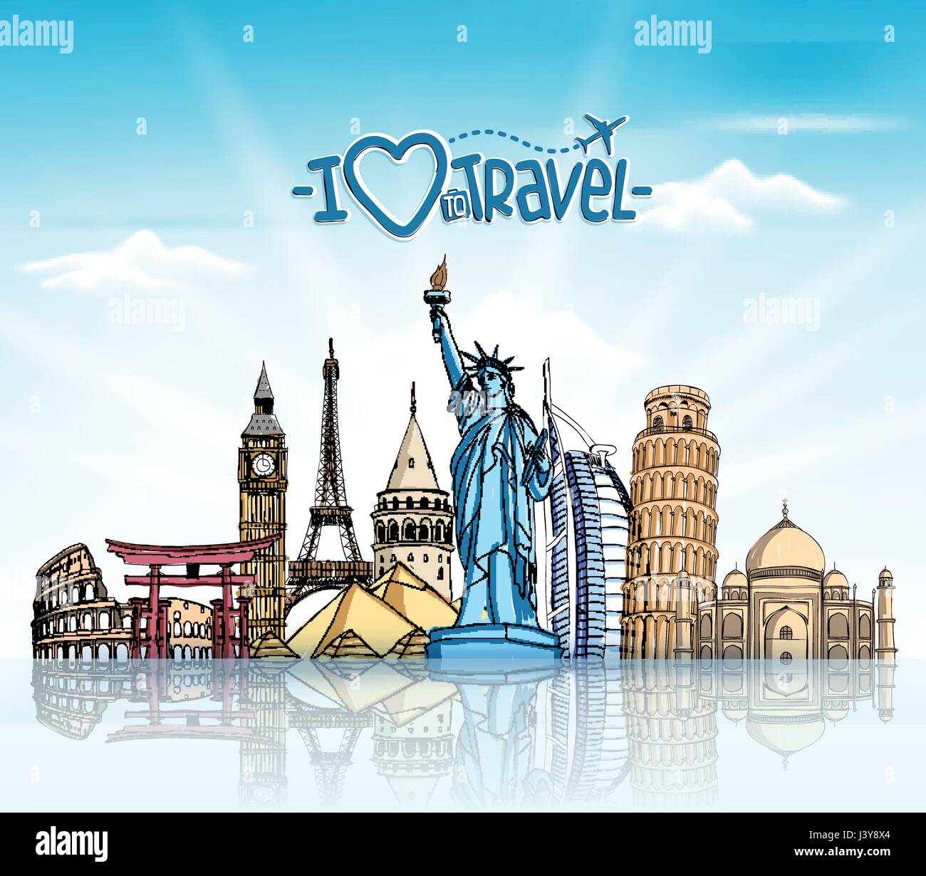 Travel and Tourism Background with Famous World Landmarks in Sketch Drawing  Elements. Vector Illustration Stock Vector Image & Art - Alamy