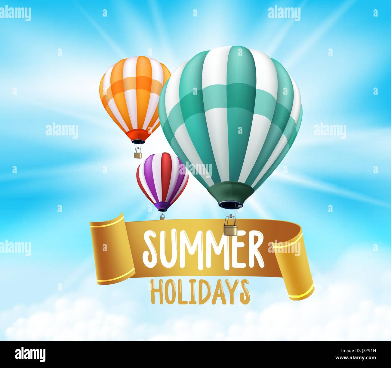 Colorful Hot Air Balloons Vector Background Flying in the Blue Sky with ...