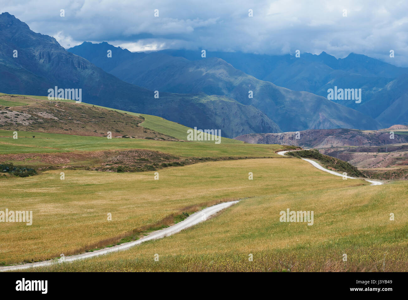 Road in green valley Peru. Natural landscape travel background Stock Photo