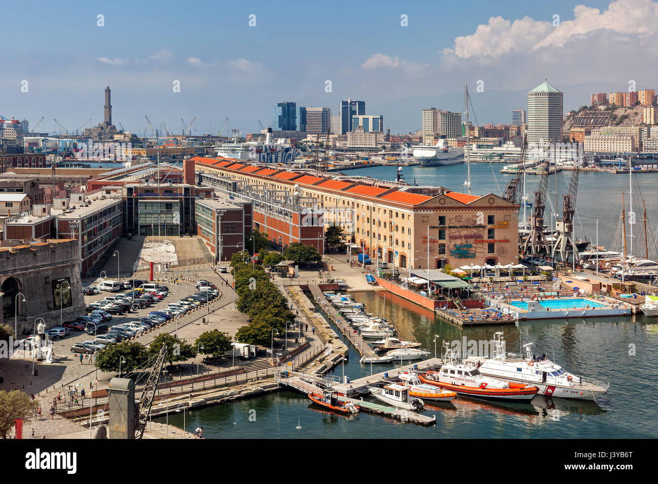 GENOA, ITALY - SEPTEMBER 02, 2016: View from above on port of Genoa - capital of Liguria region,  sixth-largest city with second-busiest port in Italy Stock Photo