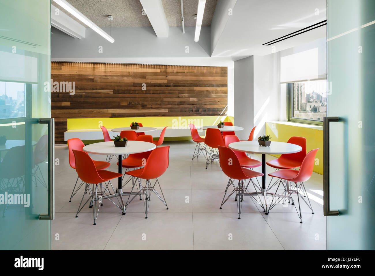 Interior view of the canteen. 2 Lafayette Street  NYC Department of Youth, New York, United States. Architect: BKSK Architects, 2015. Stock Photo