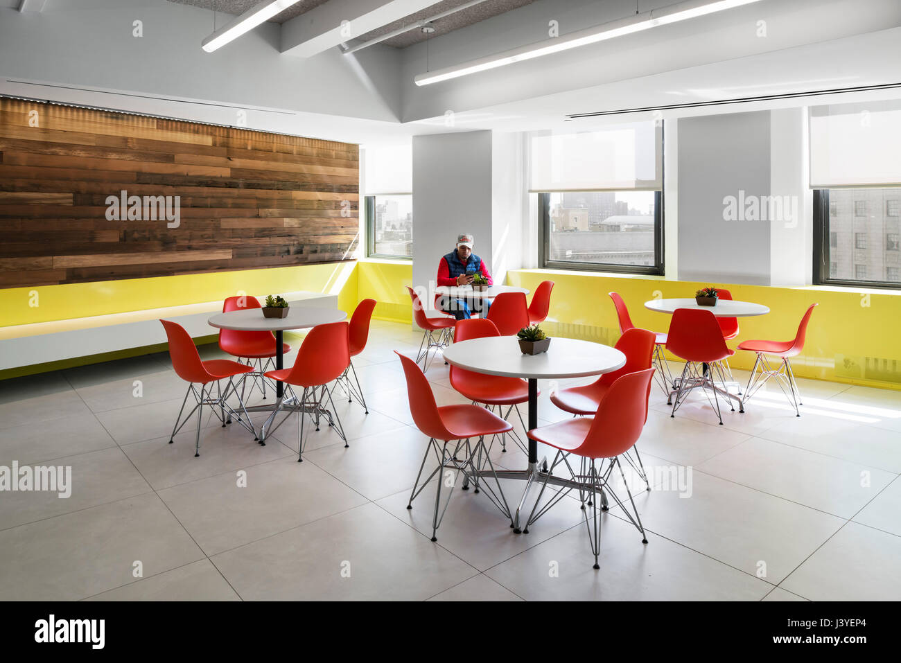 Interior view of the canteen. 2 Lafayette Street  NYC Department of Youth, New York, United States. Architect: BKSK Architects, 2015. Stock Photo