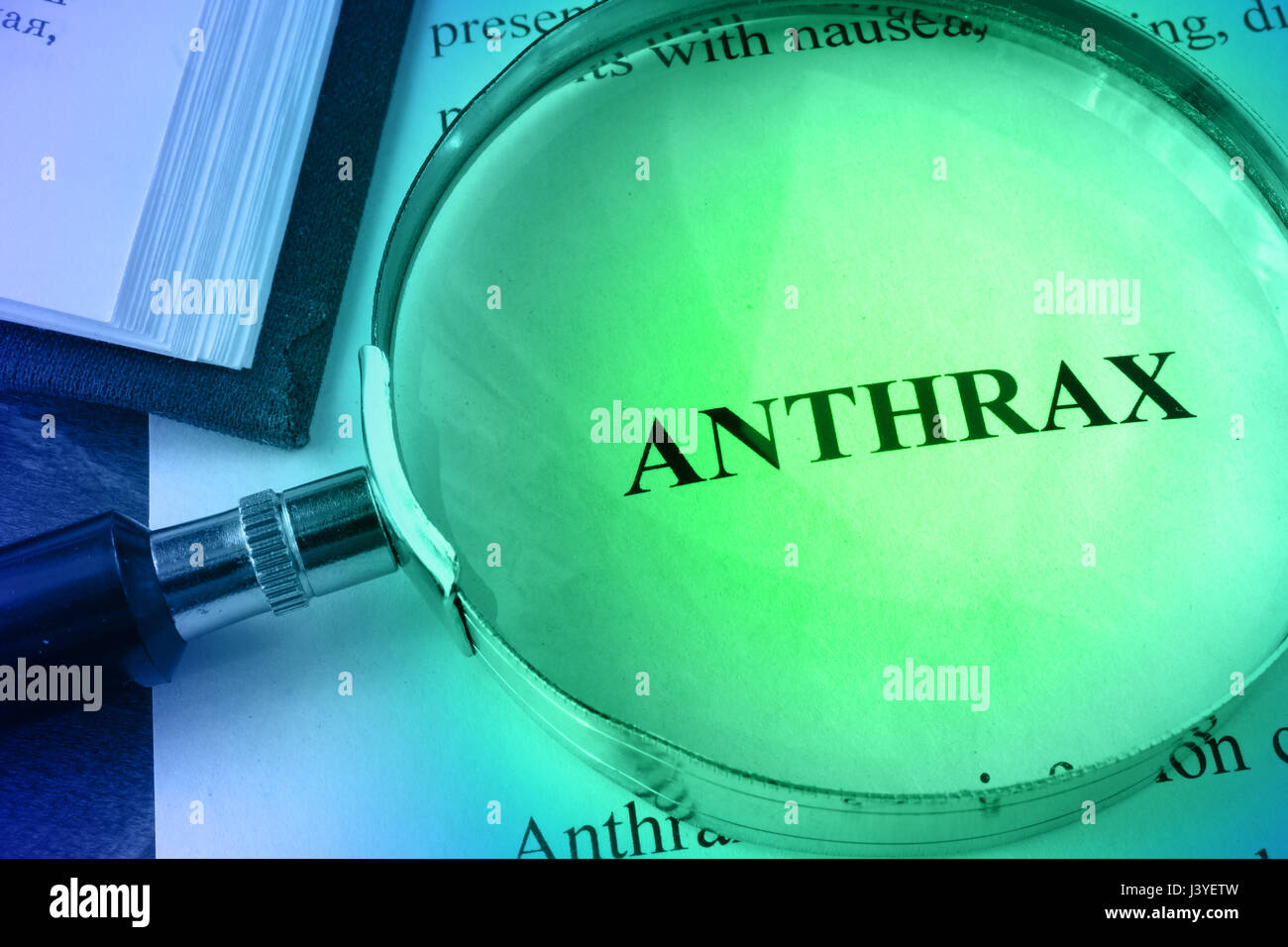 Document with word Anthrax in a hospital. Stock Photo