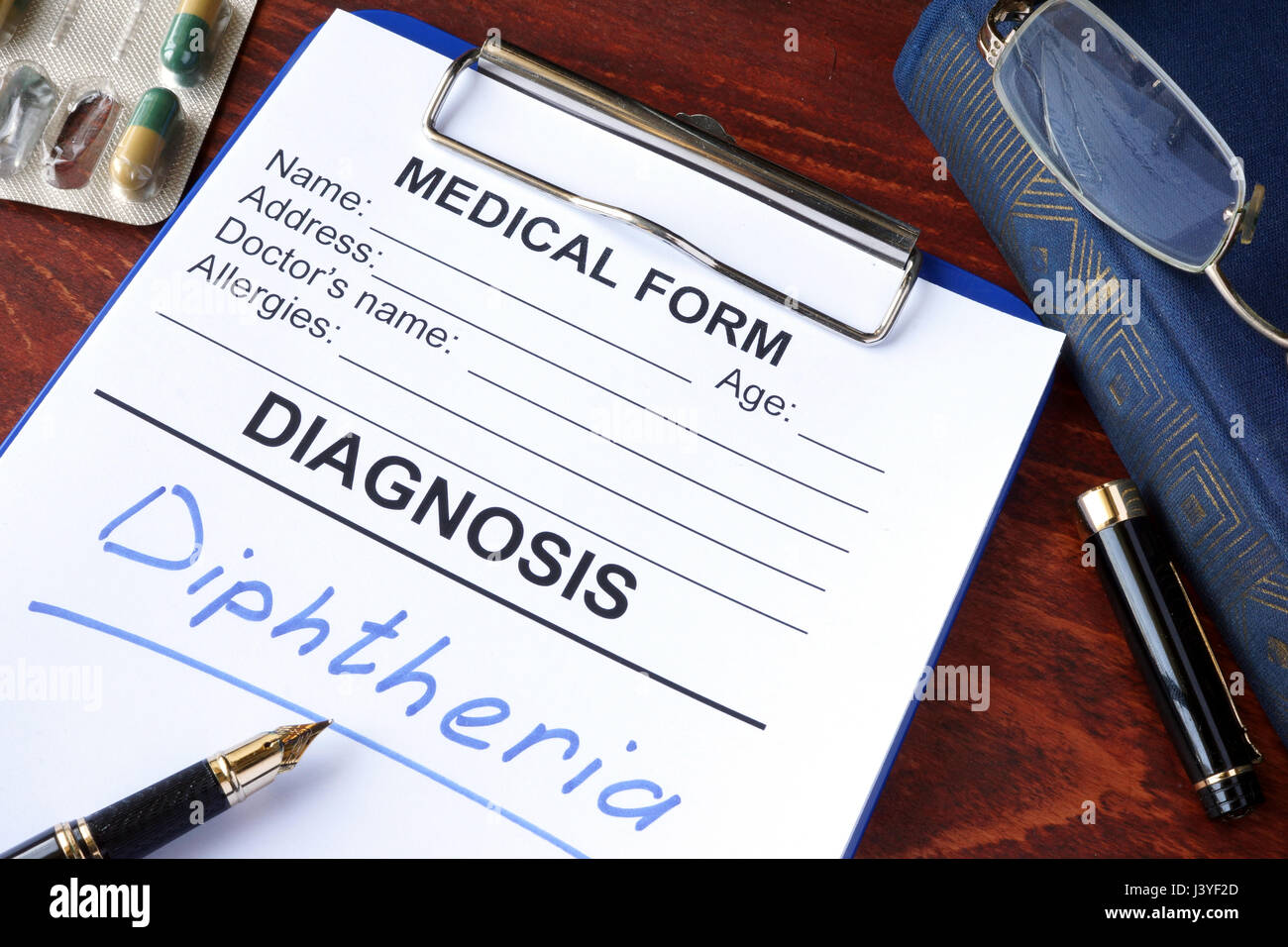 Medical form with diagnosis Diphtheria in a hospital Stock Photo Alamy